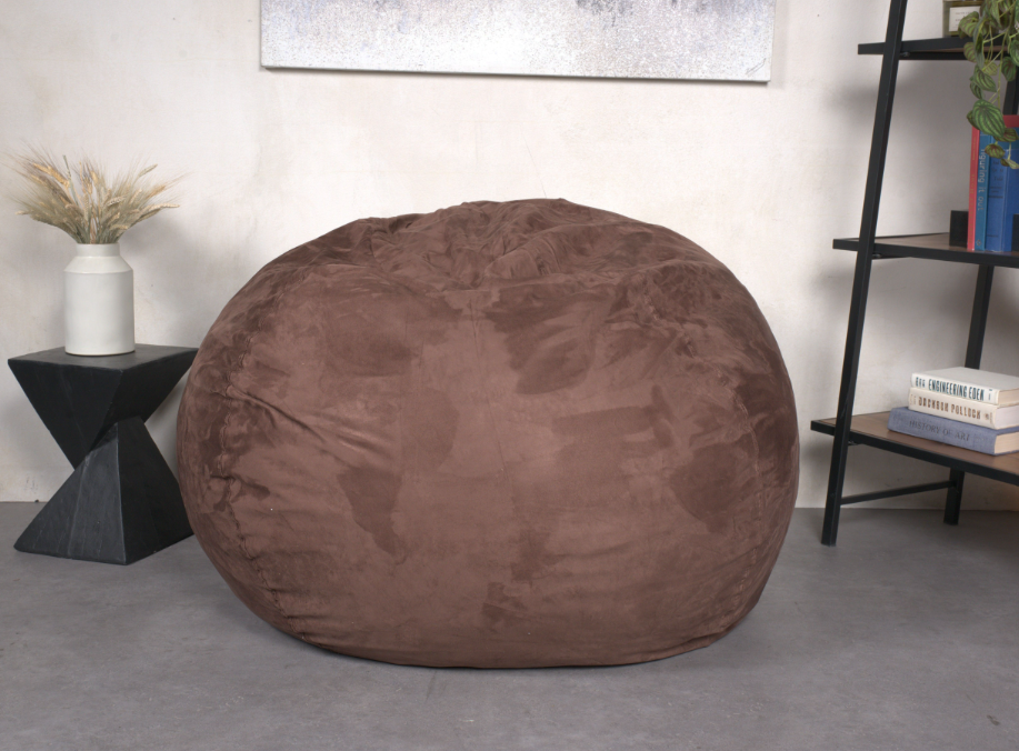 5 Foot Comfortable High Density Shredded Foam Bean Bag Chair For Kids And Adults, With Removable Microsuede Cover, Ideal Reading And Bedroom Floor Lounge, French Roast Brown Microfiber