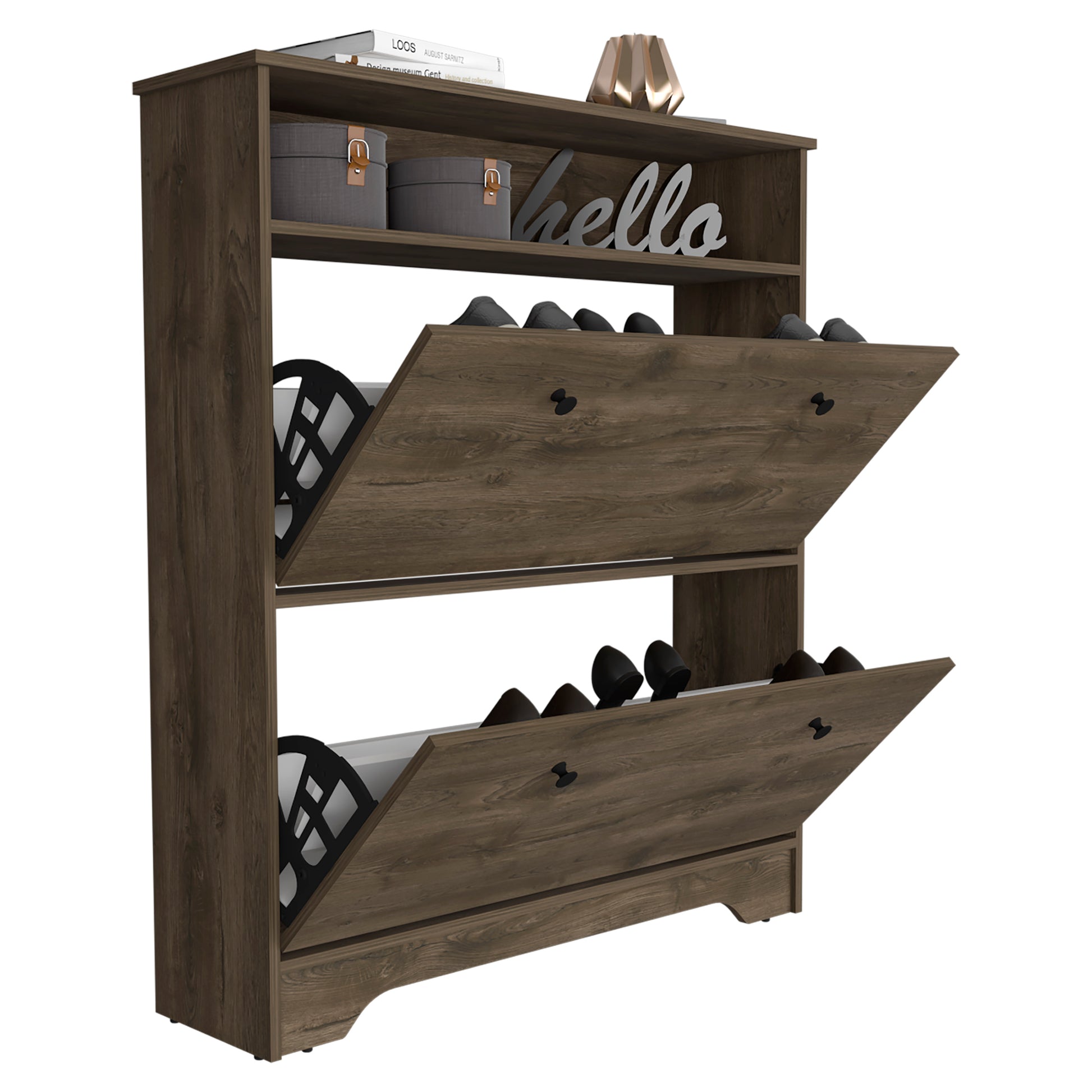 Brandford Shoe Rack, Superior Top, Two Shelves Brown Bedroom Modern Mdf Engineered Wood