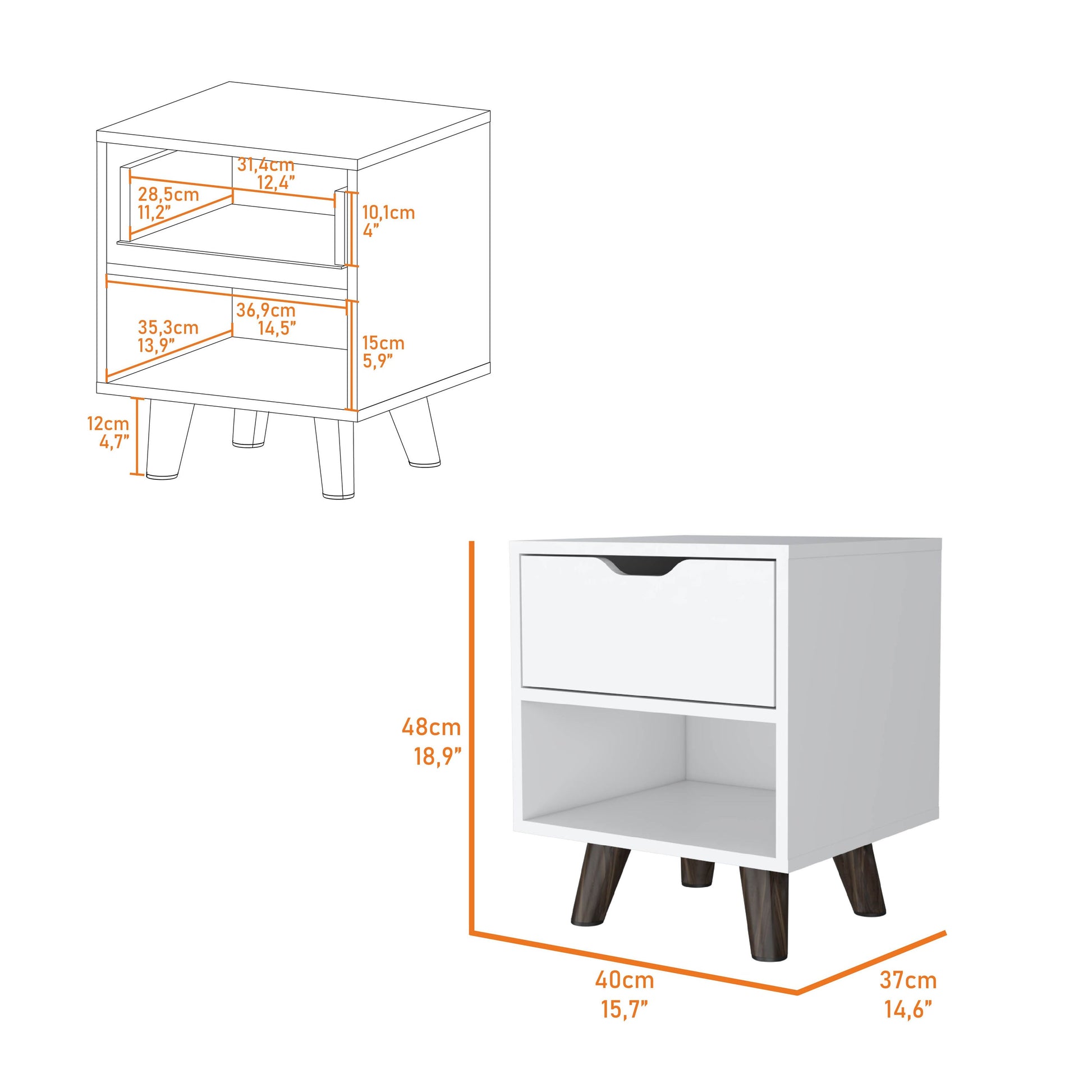 White 1 Open Storage Shelf Nightstand White White 1 Drawer Bedroom With Legs Shelf White Wood