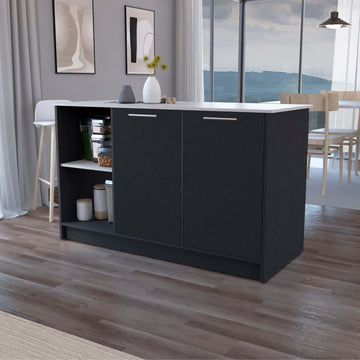 Black And Onyx Double Door Cabinets Kitchen Island Black Grey Kitchen Rectangular Stationary Kitchen Islands Wood Large 56 In