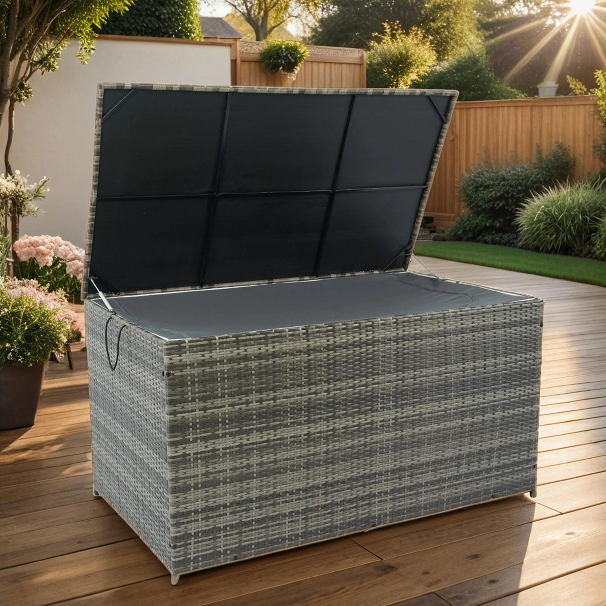 Outdoor Storage Box, 200 Gallon Wicker Patio Deck Boxes With Lid, Outdoor Cushion Storage For Kids Toys, Pillows, Towel No Sectional Grey Mildew Resistant Frame Mildew Resistant Cushion Garden & Outdoor American Traditional Pe Rattan Iron Waterproof