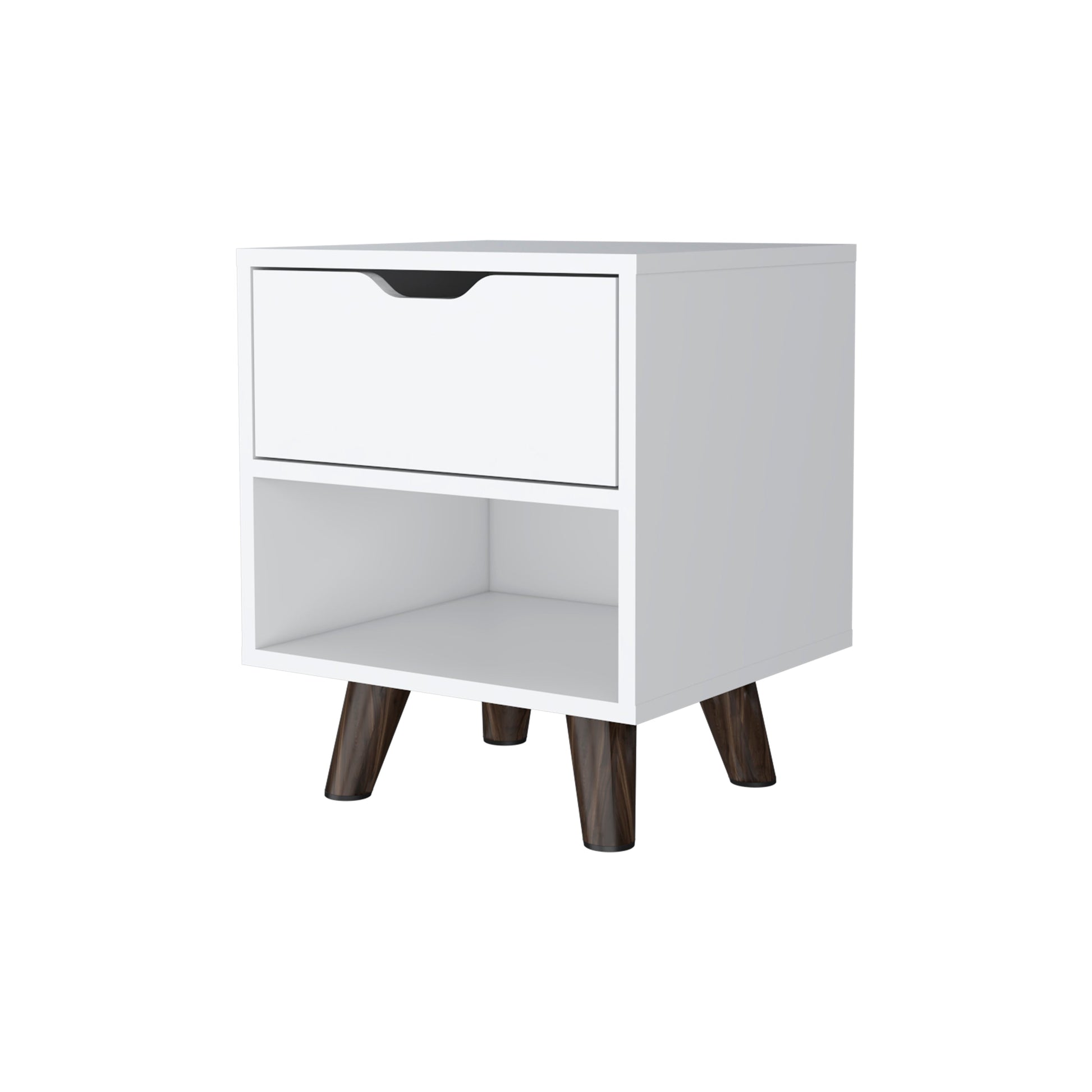 White 1 Open Storage Shelf Nightstand White White 1 Drawer Bedroom With Legs Shelf White Wood