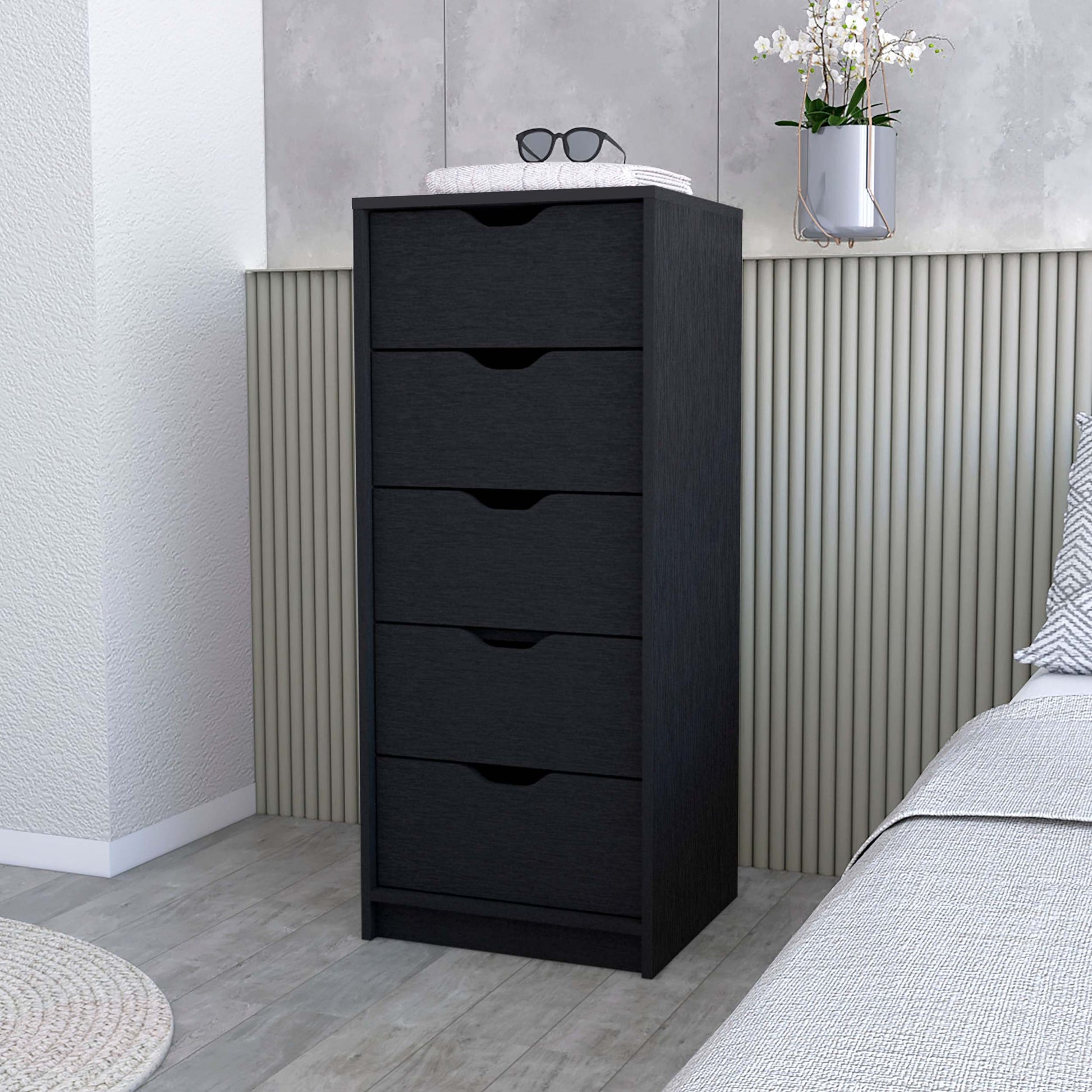 Logan Black 5 Narrow Drawer Dresser Black Bedroom Wood