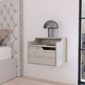 Light Gray Dual Shelf Display Nightstand Light Gray Gray 1 Drawer Floating Easy Assembly Wood