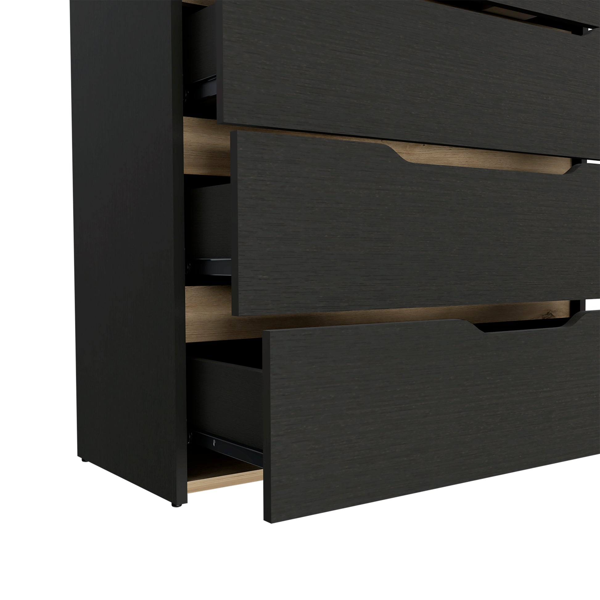 Drawer Dresser 35"H, Four Drawers, Superior Top, Black Light Oak Multicolor Particle Board Particle Board