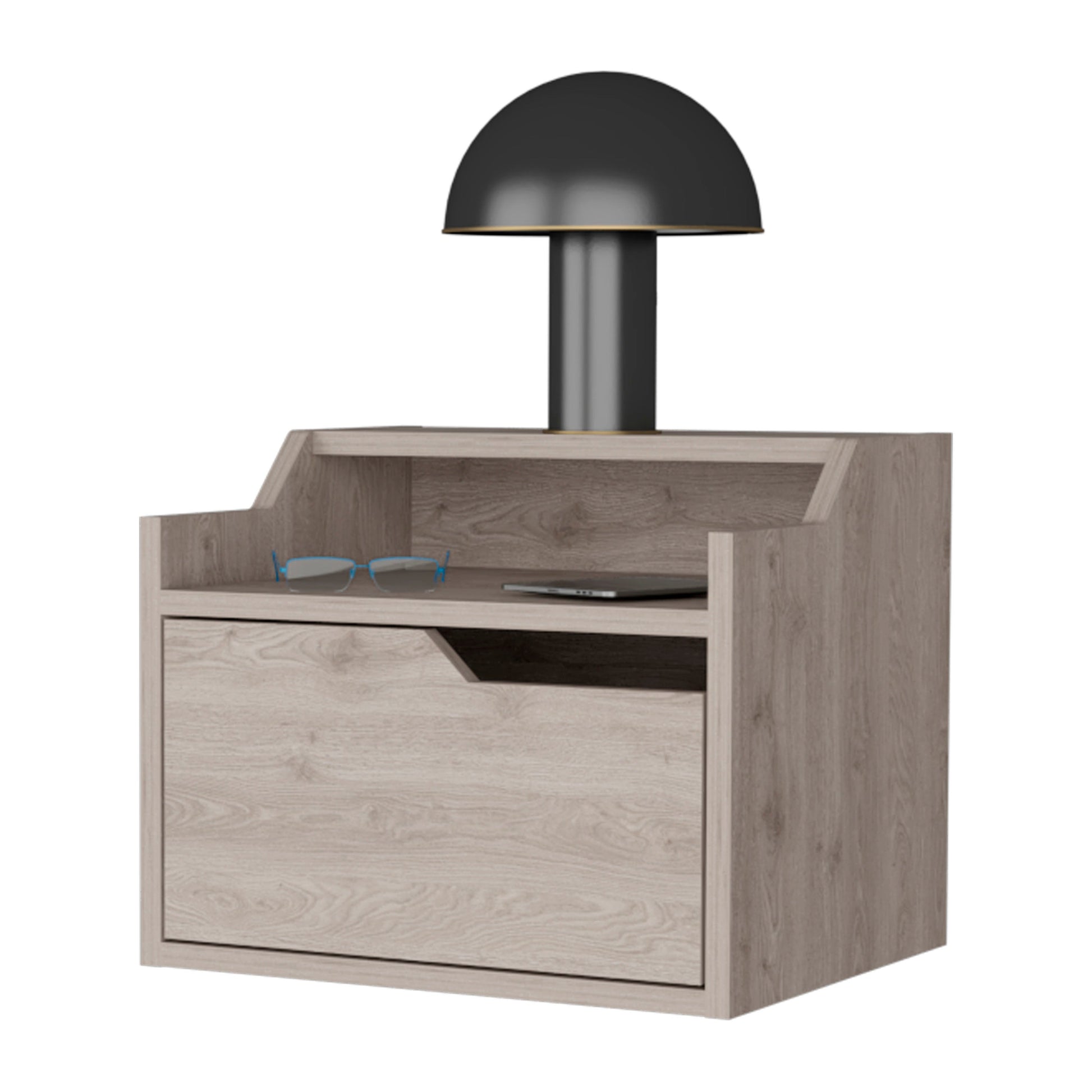 Light Gray Dual Shelf Display Nightstand Light Gray Gray 1 Drawer Floating Easy Assembly Wood