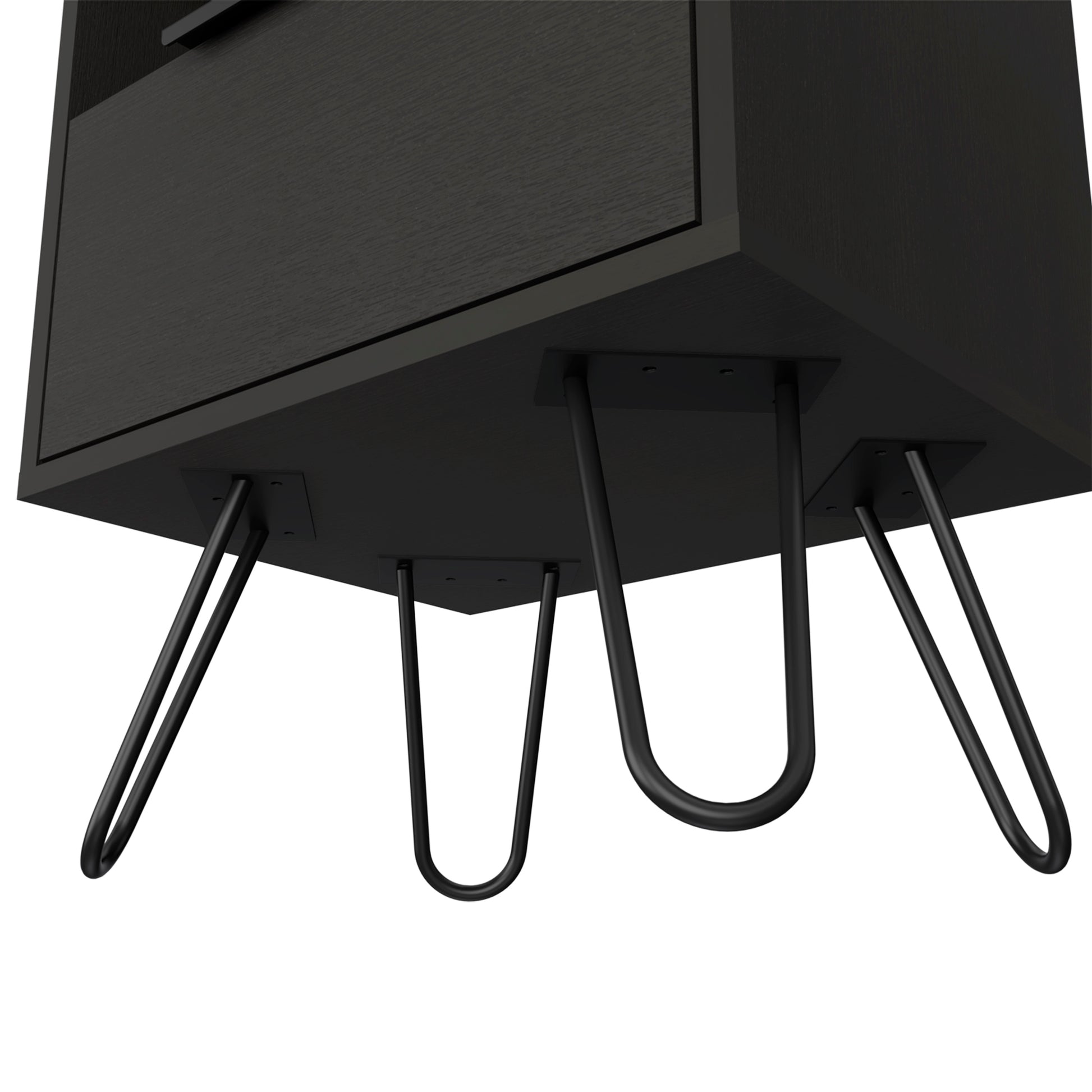 Nightstand 22"H, One Open Shelf, Single Door Cabient, Hairpin Legs, Black Black Particle Board Particle Board