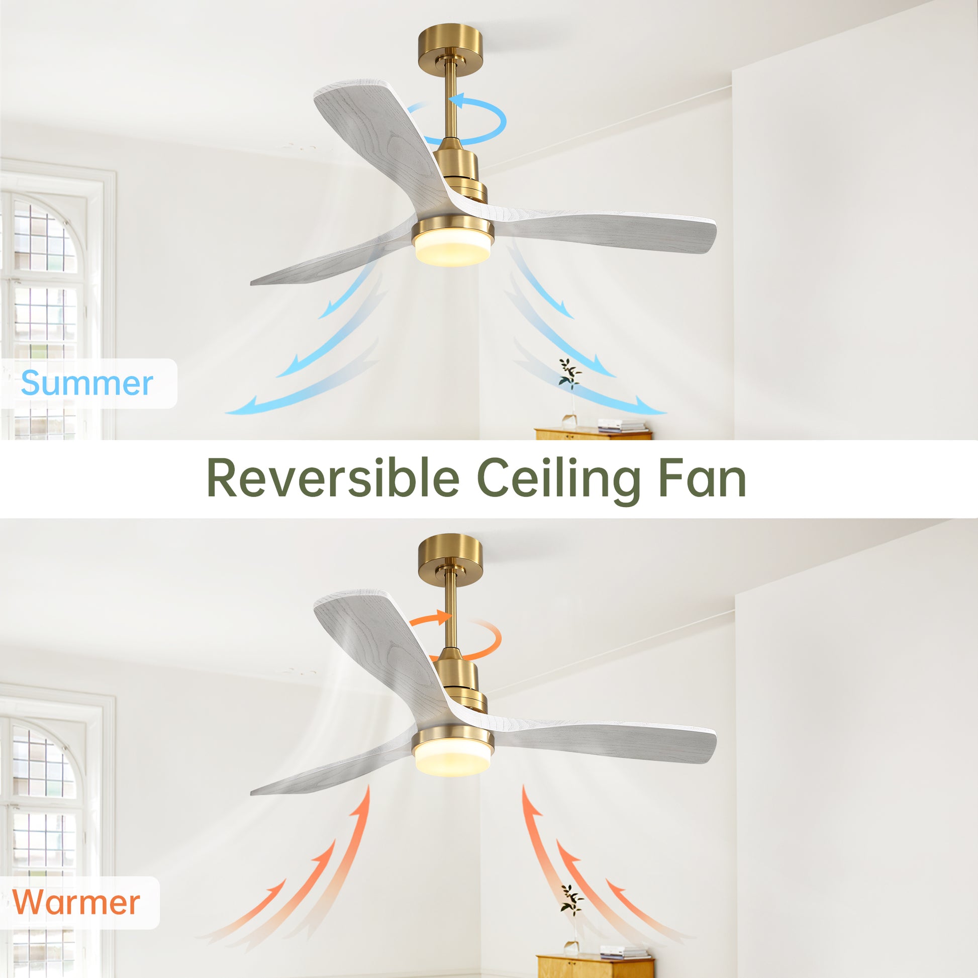 Indoor 52 Inch Ceiling Fan With Dimmable Led Light 6 Speed Remote Gold 3 Wood Blade Reversible Dc Motor For Living Room Gold Metal & Wood