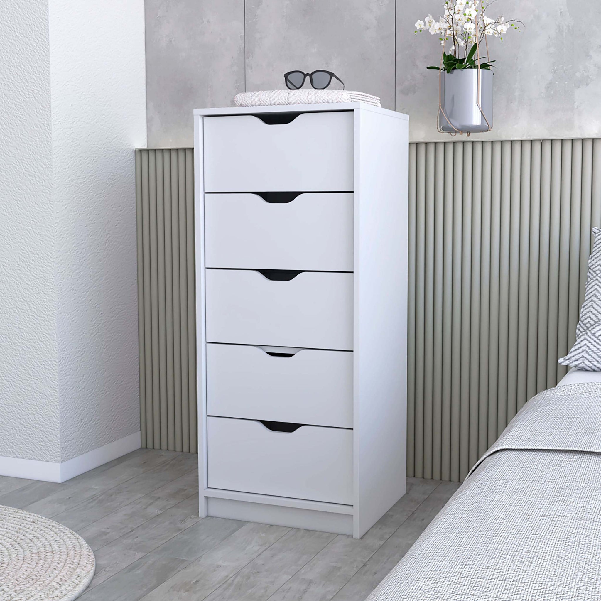 Logan White 5 Narrow Drawer Dresser White White Bedroom Wood Logan White 5 Narrow Drawer Dresser White White Bedroom Wood