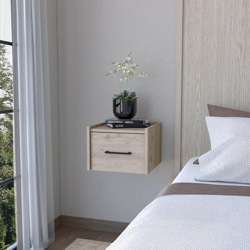 Light Gray Wall Mounted Floating Nightstand Light Gray Gray 1 Drawer Bedroom Floating Space Saving Wood