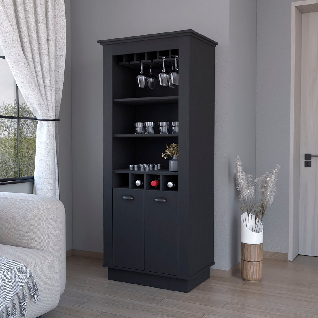 Tyler Black 4 Built In Wine Rack Bar Cabinet 3 4 Shelves Black Primary Living Space Shelves Included Wood