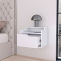 White Dual Shelf Display Nightstand White White 1 Drawer Bedroom Floating Easy Assembly Wood