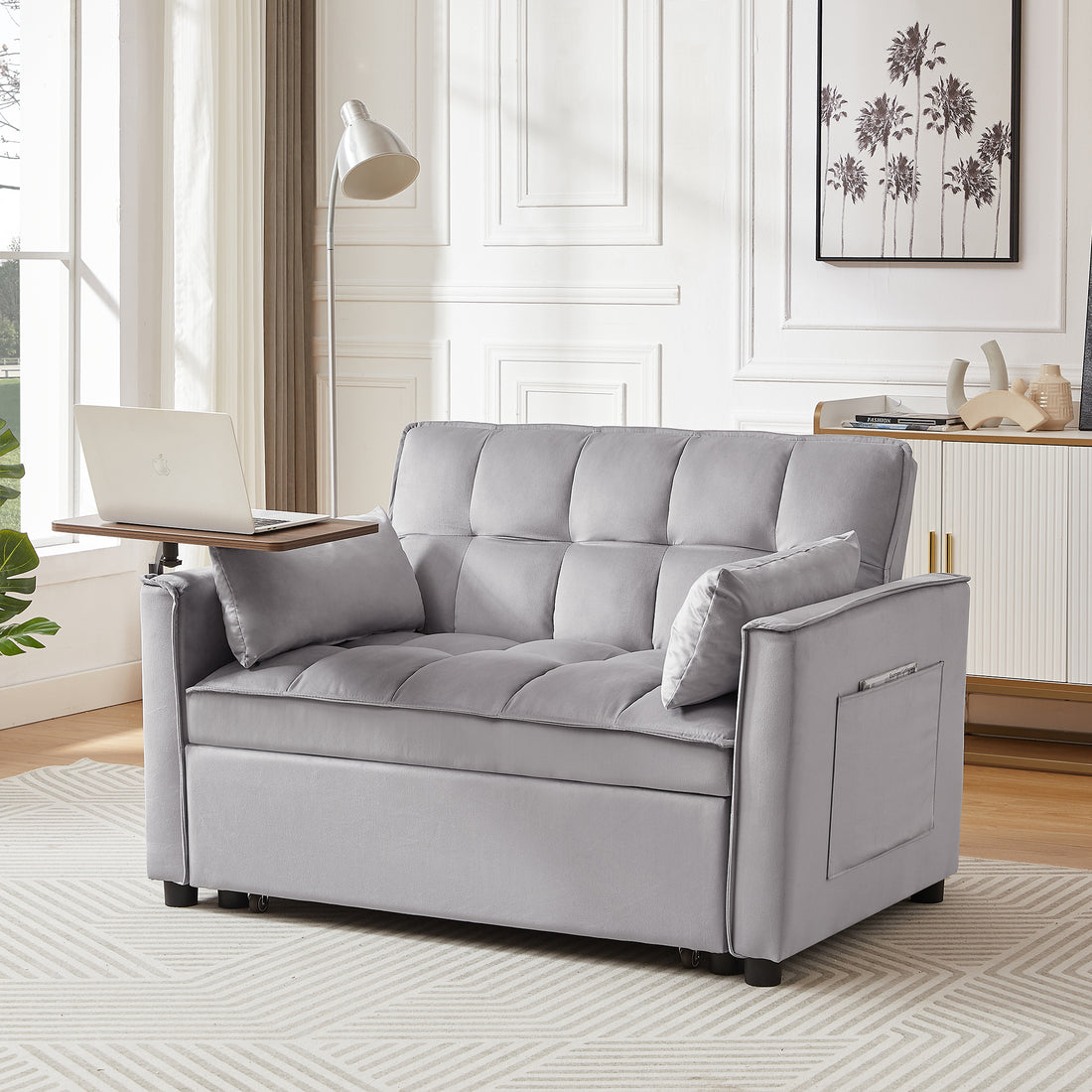 Grey Velvet Loveseat Sofa Bed Grey Wood Tufted Back Square Arms Foam Velvet 2 Seat