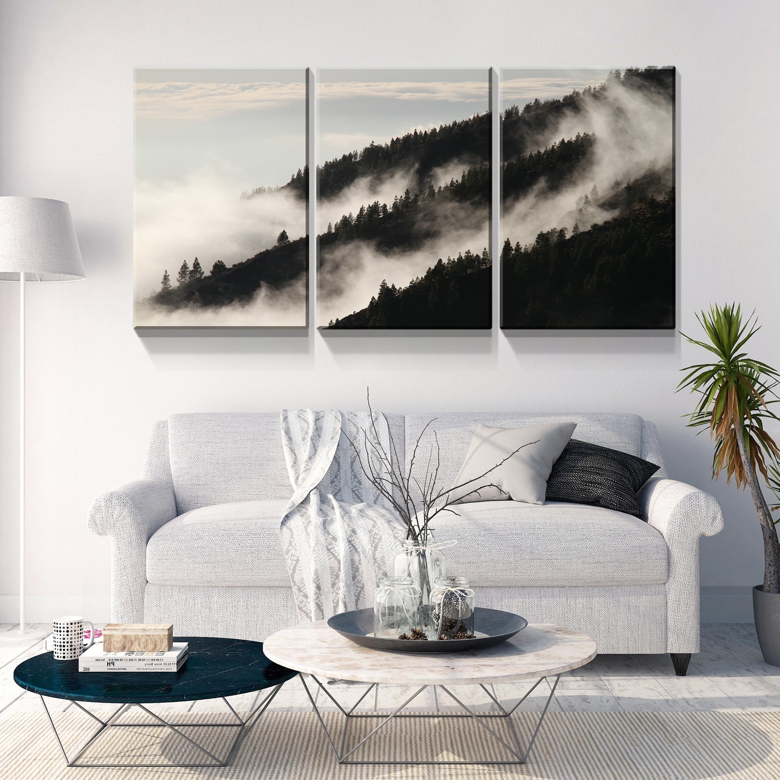 3 Panels Framed Misty Forest Forest Canvas Wall Art Decor,3 Pieces Mordern Canvas Decoration Painting For Office,Dining Room,Living Room, Bedroom Decor Ready To Hang 1218In Thickness 1.5Inch Rectangle Framed Multicolor Oversized 41In Canvas Nature Scenes