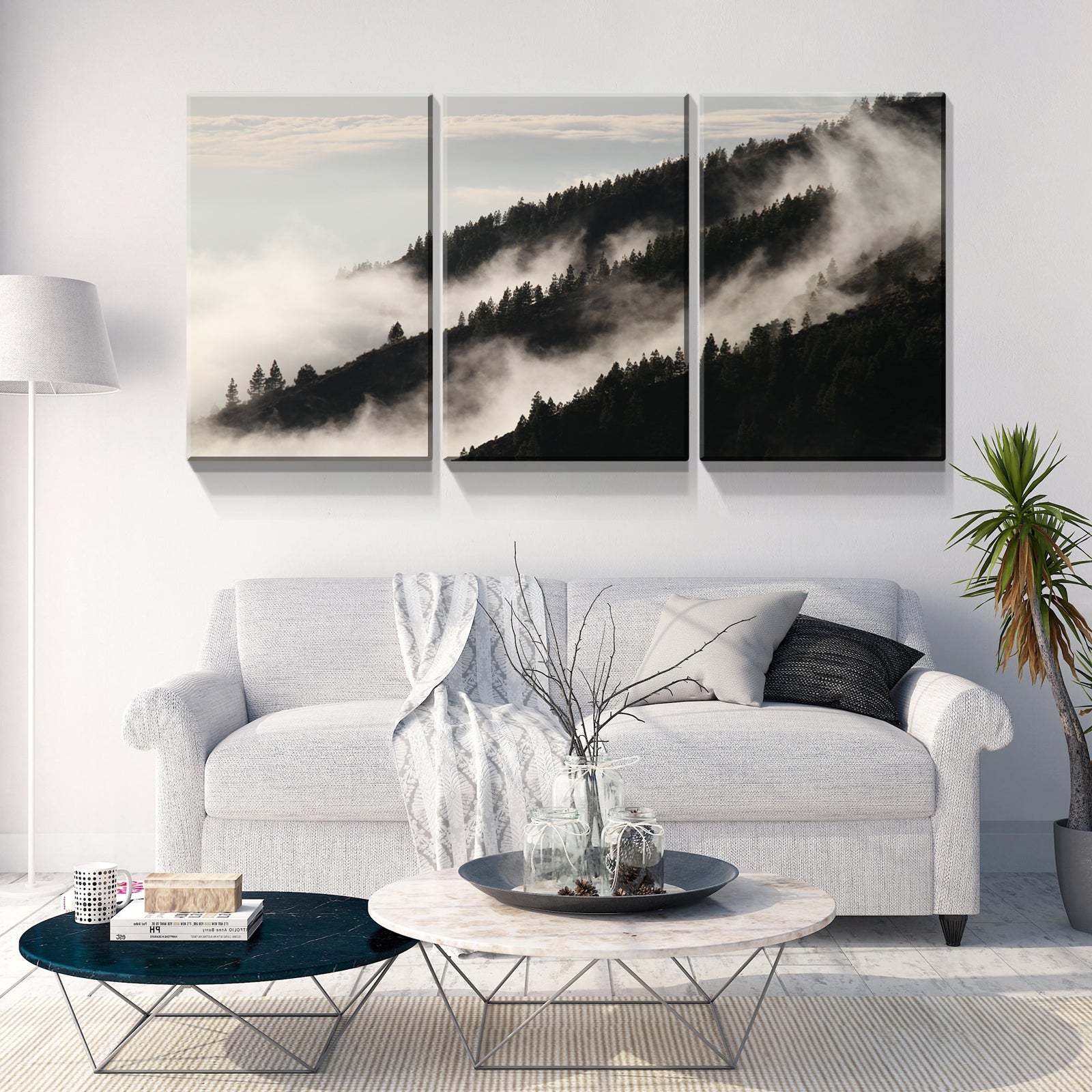 3 Panels Framed Misty Forest Forest Canvas Wall Art Decor,3 Pieces Mordern Canvas Decoration Painting For Office,Dining Room,Living Room, Bedroom Decor Ready To Hang 2436In Thickness 1.5Inch Rectangle Framed Multicolor Oversized 41In Canvas Nature Scenes