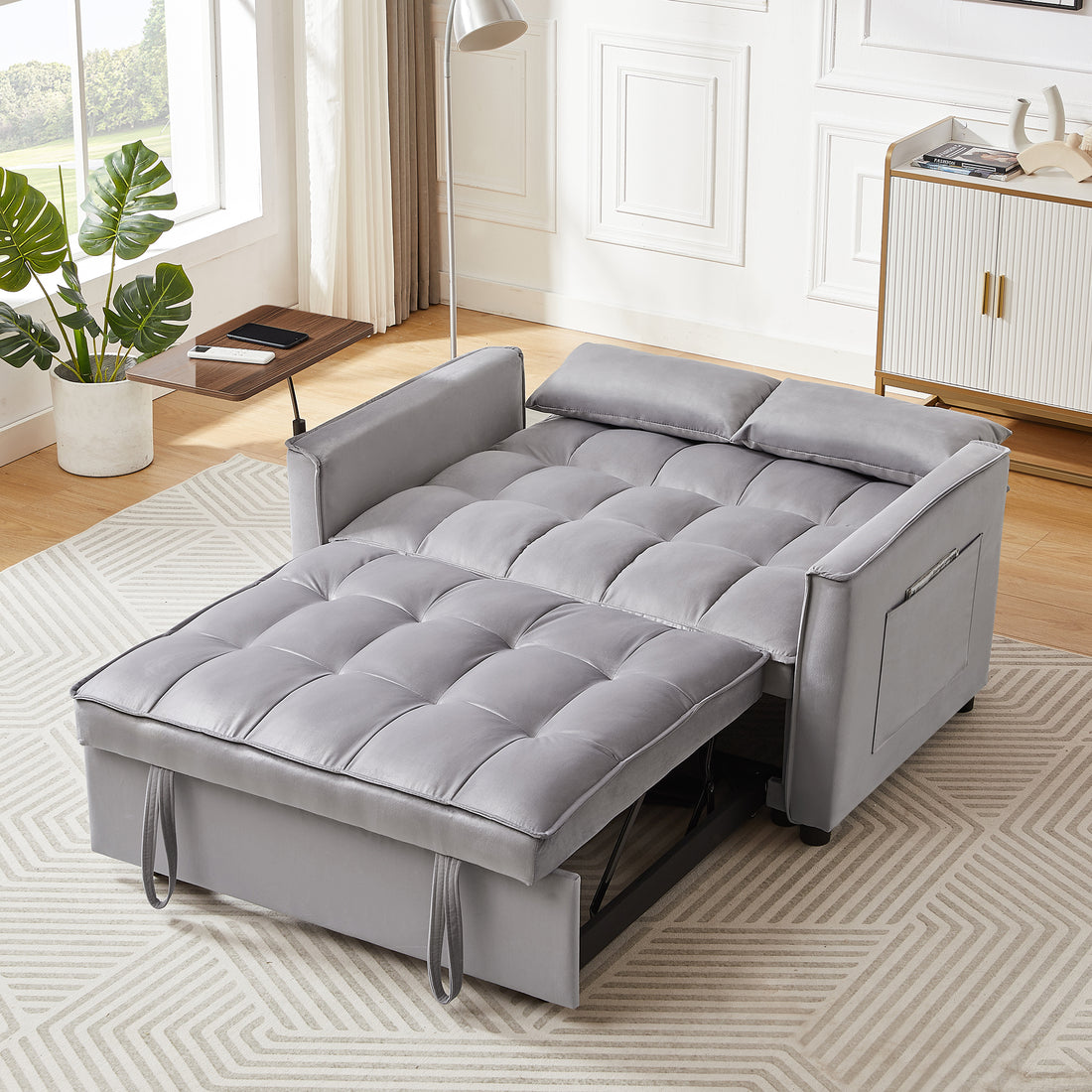 Grey Velvet Loveseat Sofa Bed Grey Wood Tufted Back Square Arms Foam Velvet 2 Seat