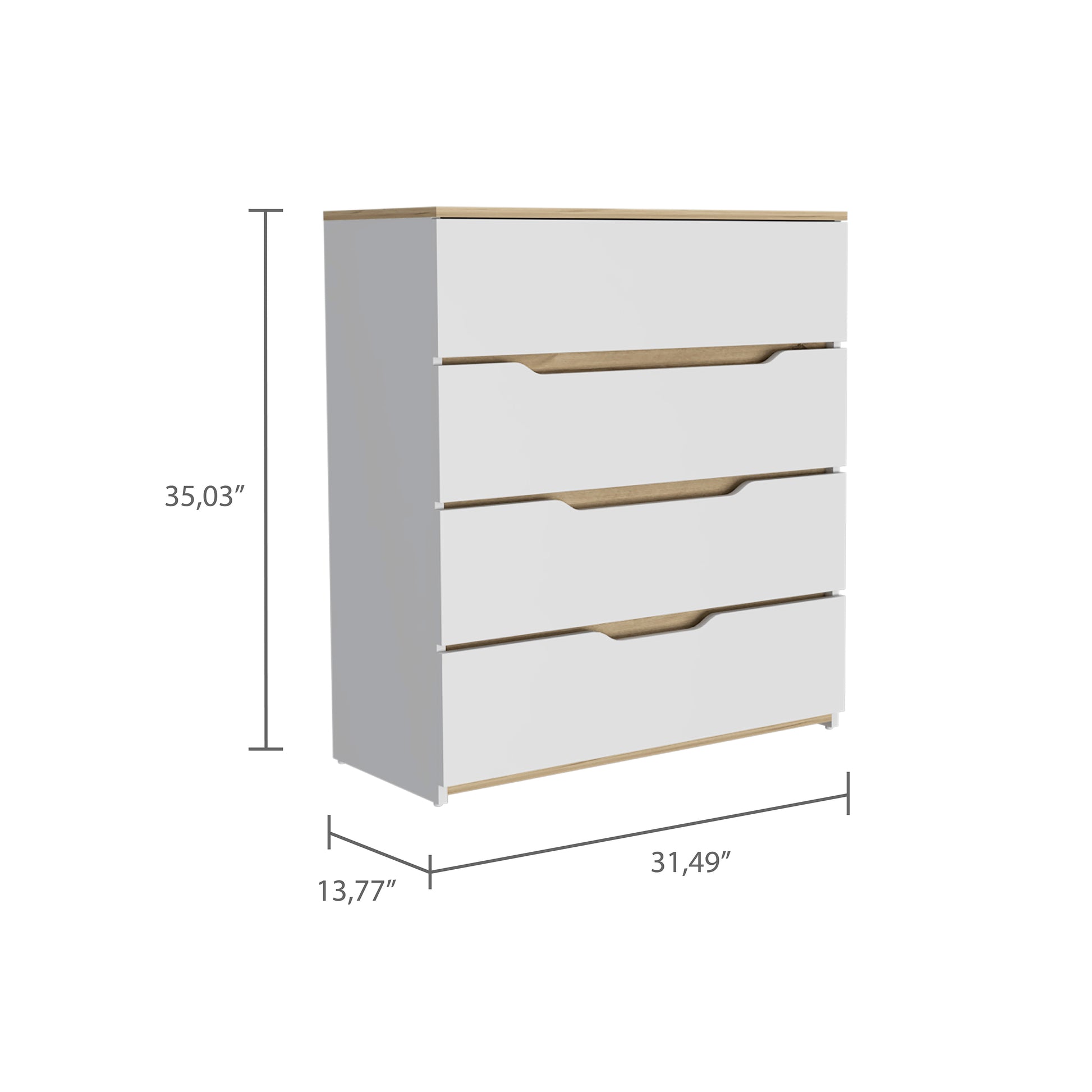 Drawer Dresser 35"H, Four Drawers, Superior Top, White Light Oak Multicolor Particle Board Particle Board