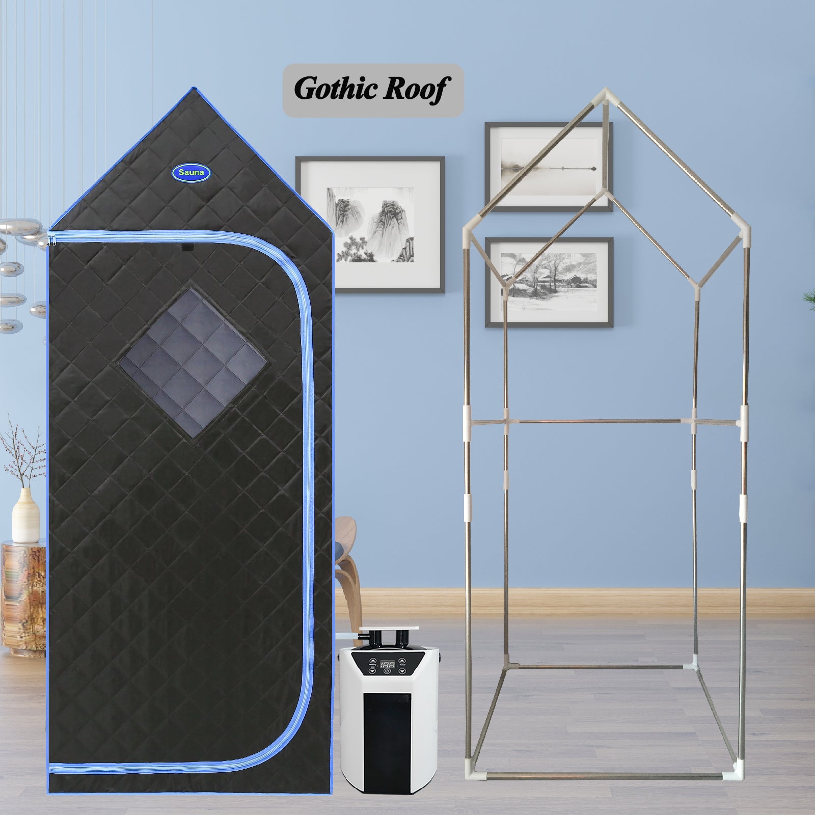 Portable Gothic Roof Plus Type Full Size Steam Sauna black-polyester-polyester