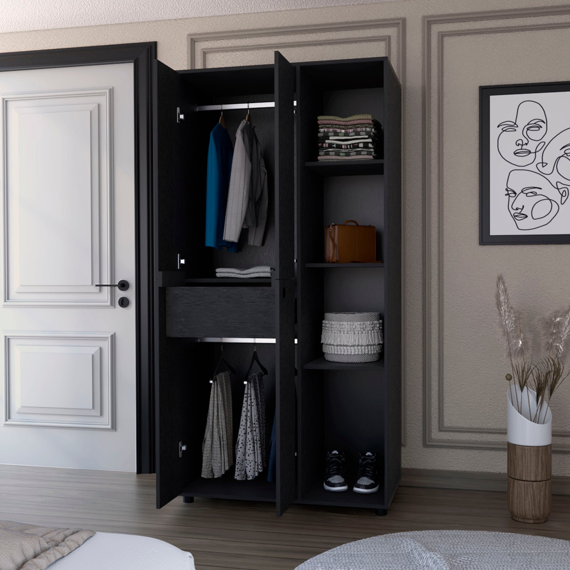 Black 1 Drawer Armoire Closet Black Bedroom Wood