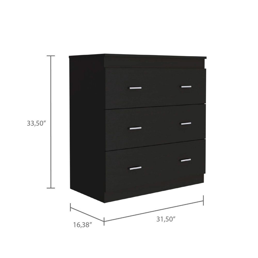 Topaz Three Drawer Dresser, Superior Top, Handles, Black Black Particle Board Particle Board