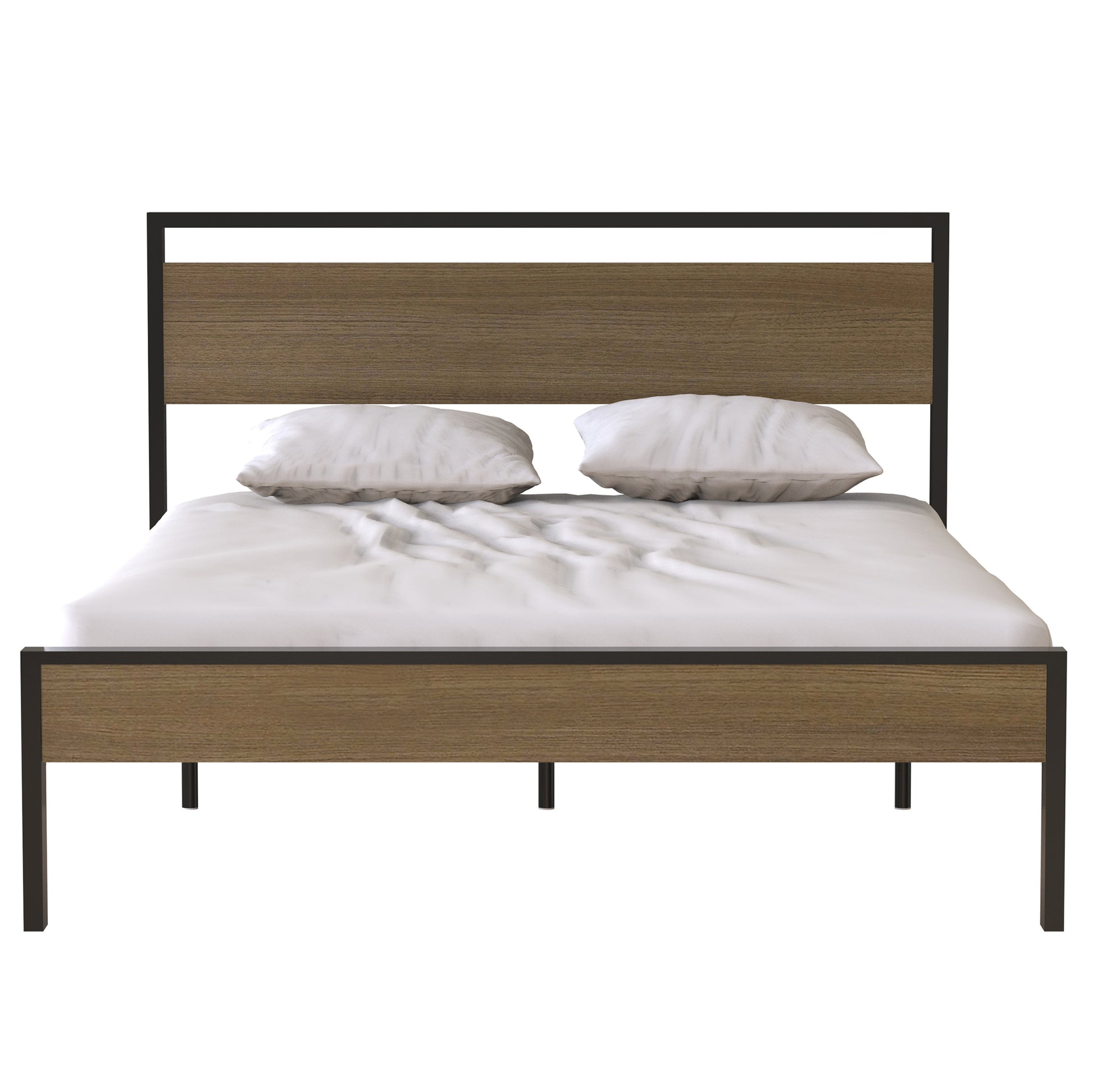 Ceres Metal Bed, Black With Cinnamon Wood Headboard & Footboard, Queen Box Spring Not Required Queen Black Metal Bedroom Bed Frame Metal Metal