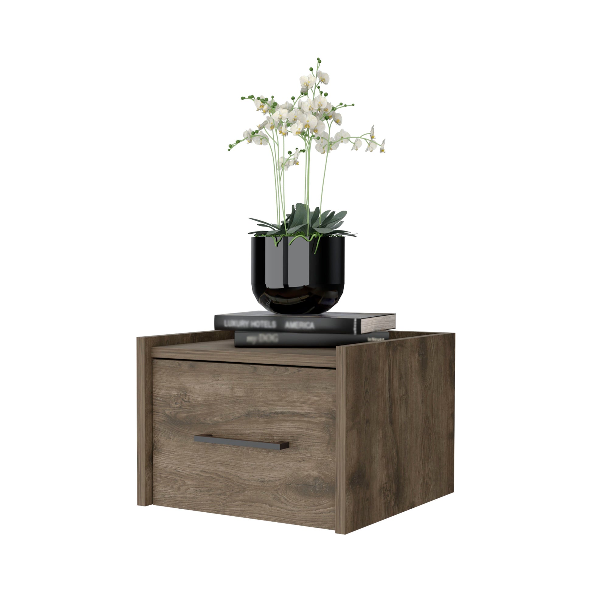 Dark Brown Wall Mounted Floating Nightstand Dark Brown Brown 1 Drawer Bedroom Floating Space Saving Wood