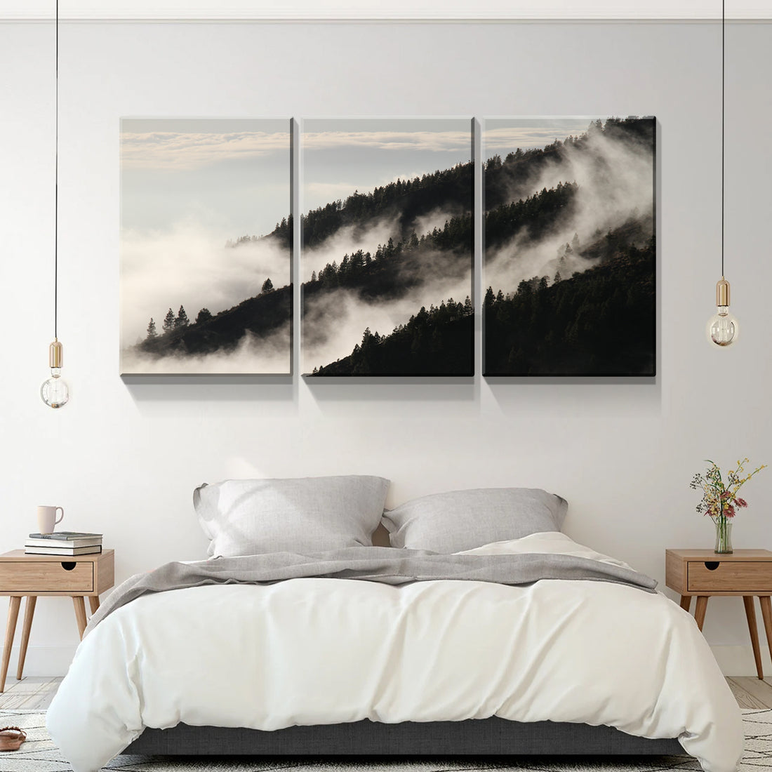 3 Panels Framed Misty Forest Forest Canvas Wall Art Decor,3 Pieces Mordern Canvas Decoration Painting For Office,Dining Room,Living Room, Bedroom Decor Ready To Hang Rectangle Framed Multicolor Oversized 41In Canvas Nature Scenes