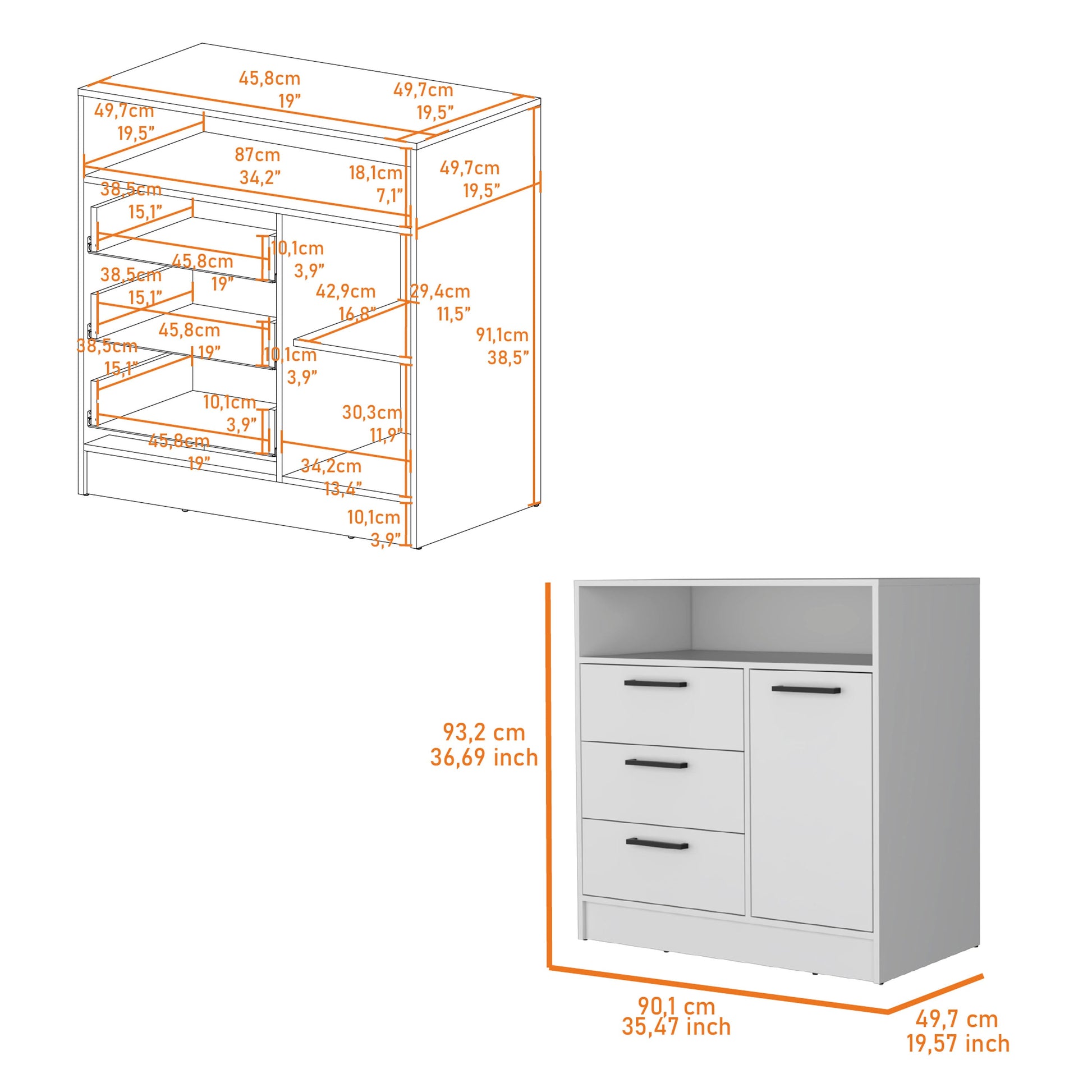 White Open Storage Shelf 3 Drawer Dresser White White Bedroom Wood