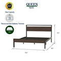 Ceres Metal Bed, Black With Walnut Wood Headboard&Footboard, Queen Box Spring Not Required Queen Black Metal Red Bedroom Bed Frame Metal Metal