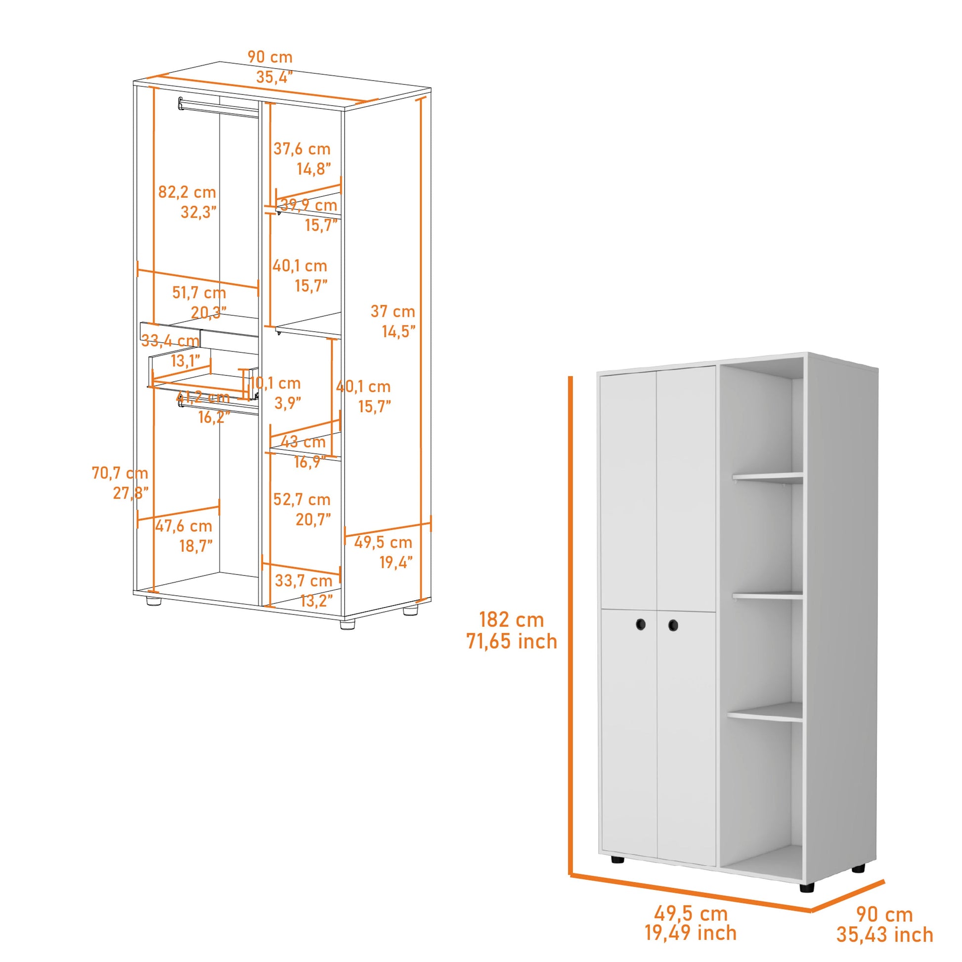 White 1 Drawer Armoire Closet White Bedroom Wood