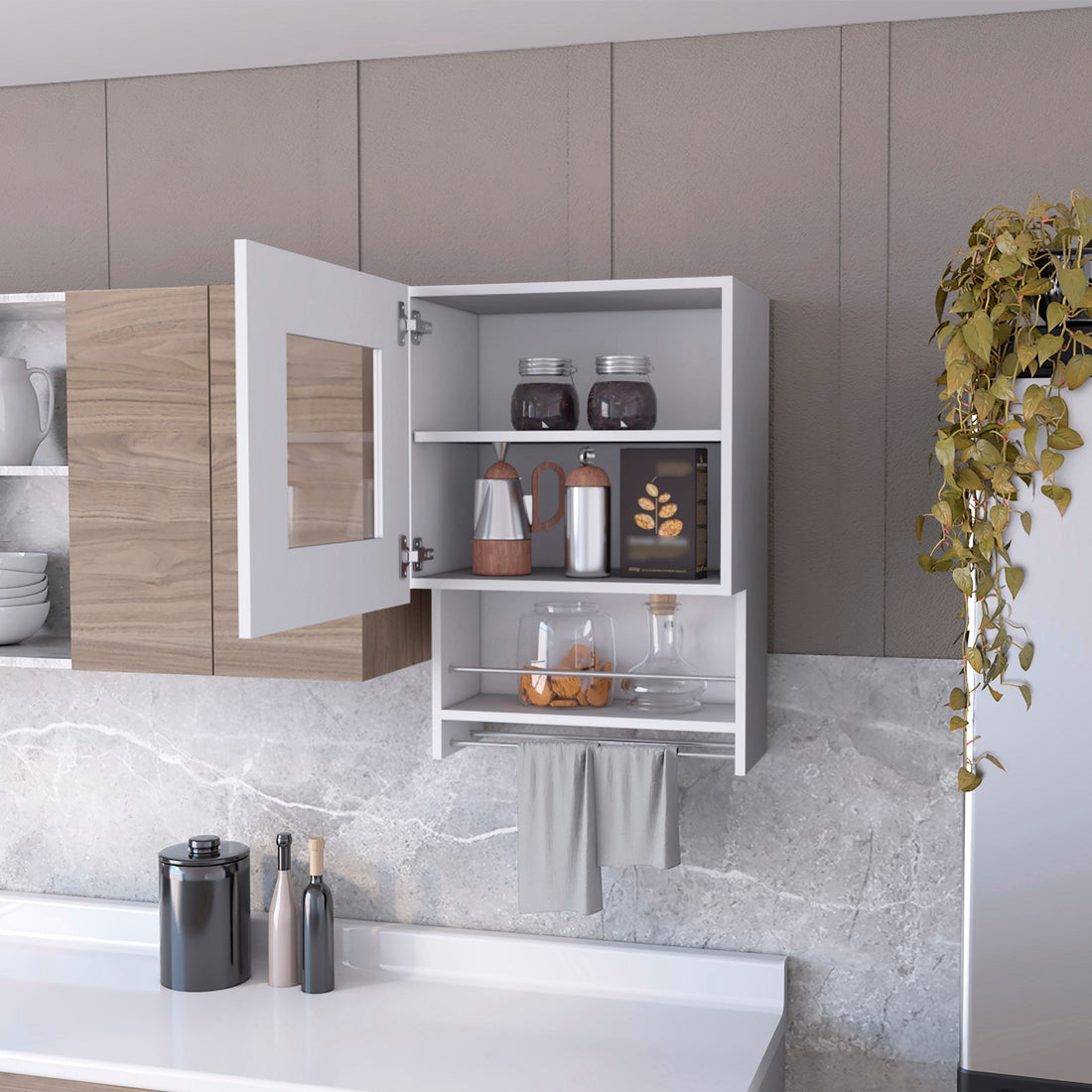 Nolan White Spice And Towel Rack Kitchen Wall Cabinet White Wood