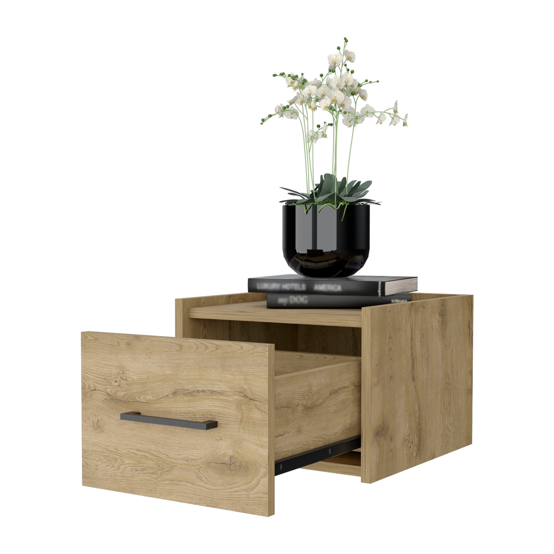 Macadamia Wall Mounted Floating Nightstand Natural 1 Drawer Bedroom Floating Space Saving Wood