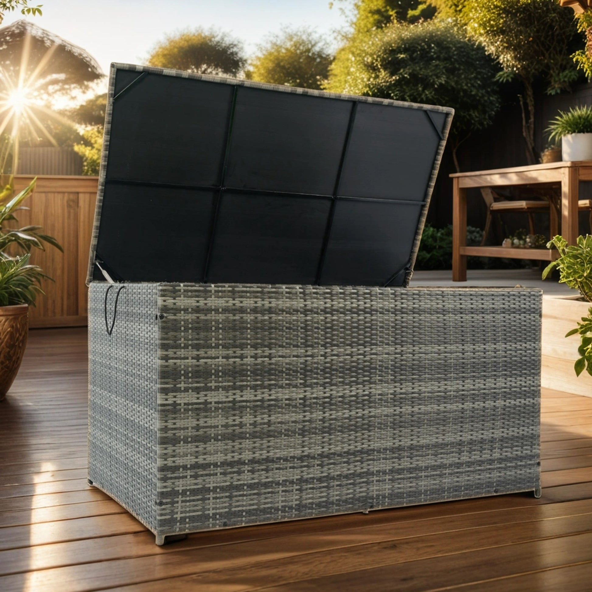 Outdoor Storage Box, 200 Gallon Wicker Patio Deck Boxes With Lid, Outdoor Cushion Storage For Kids Toys, Pillows, Towel No Sectional Grey Mildew Resistant Frame Mildew Resistant Cushion Garden & Outdoor American Traditional Pe Rattan Iron Waterproof