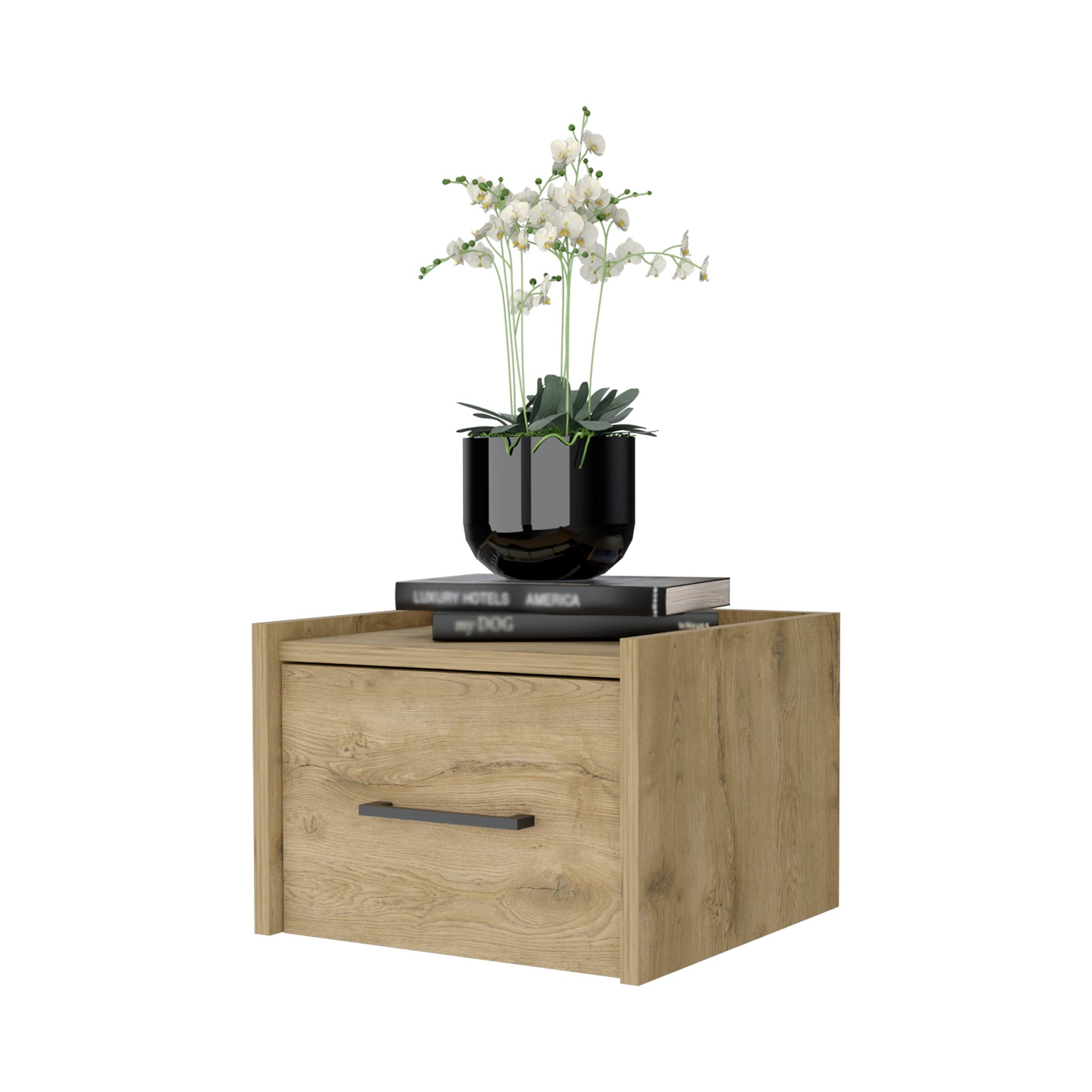 Macadamia Wall Mounted Floating Nightstand Natural 1 Drawer Bedroom Floating Space Saving Wood