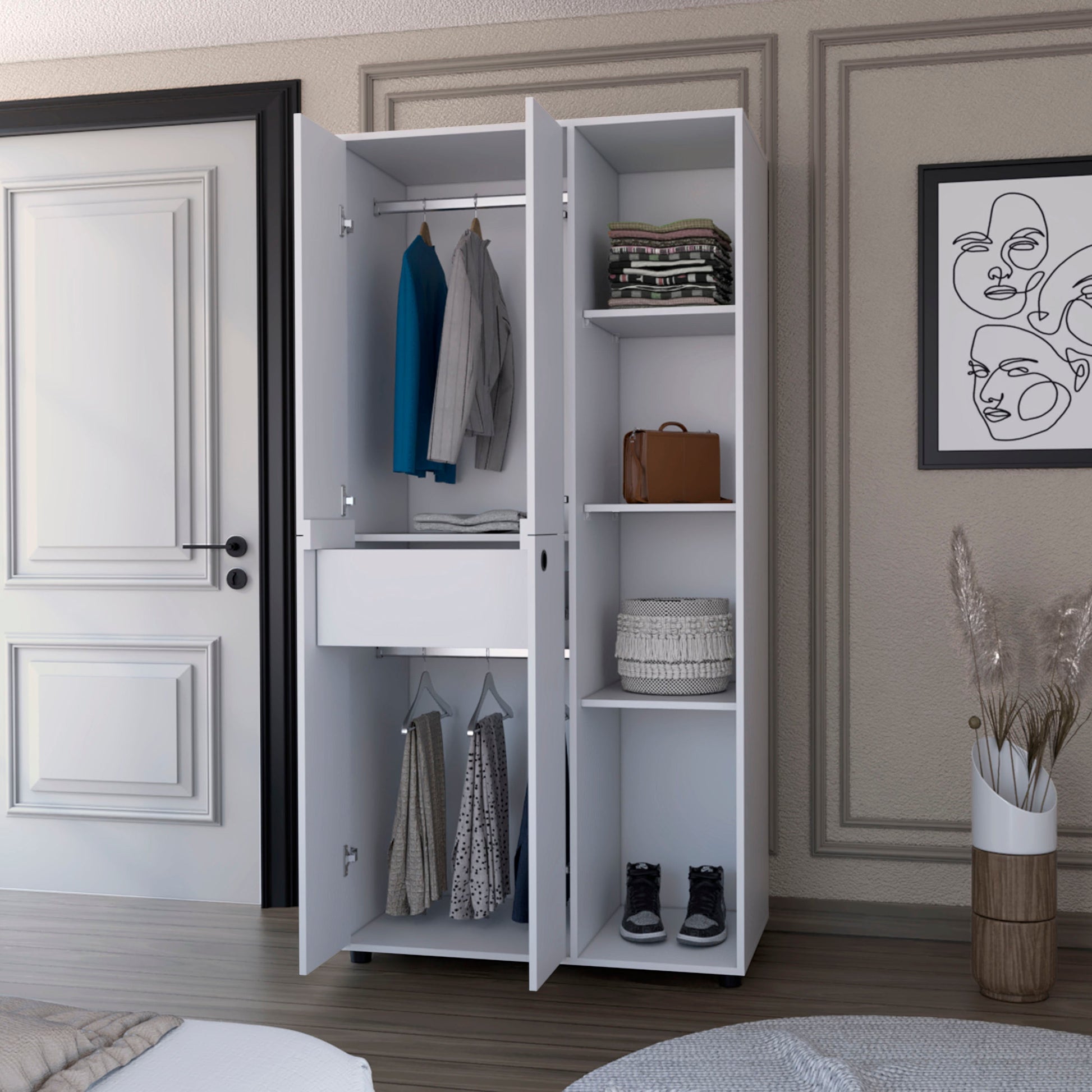 White 1 Drawer Armoire Closet White Bedroom Wood