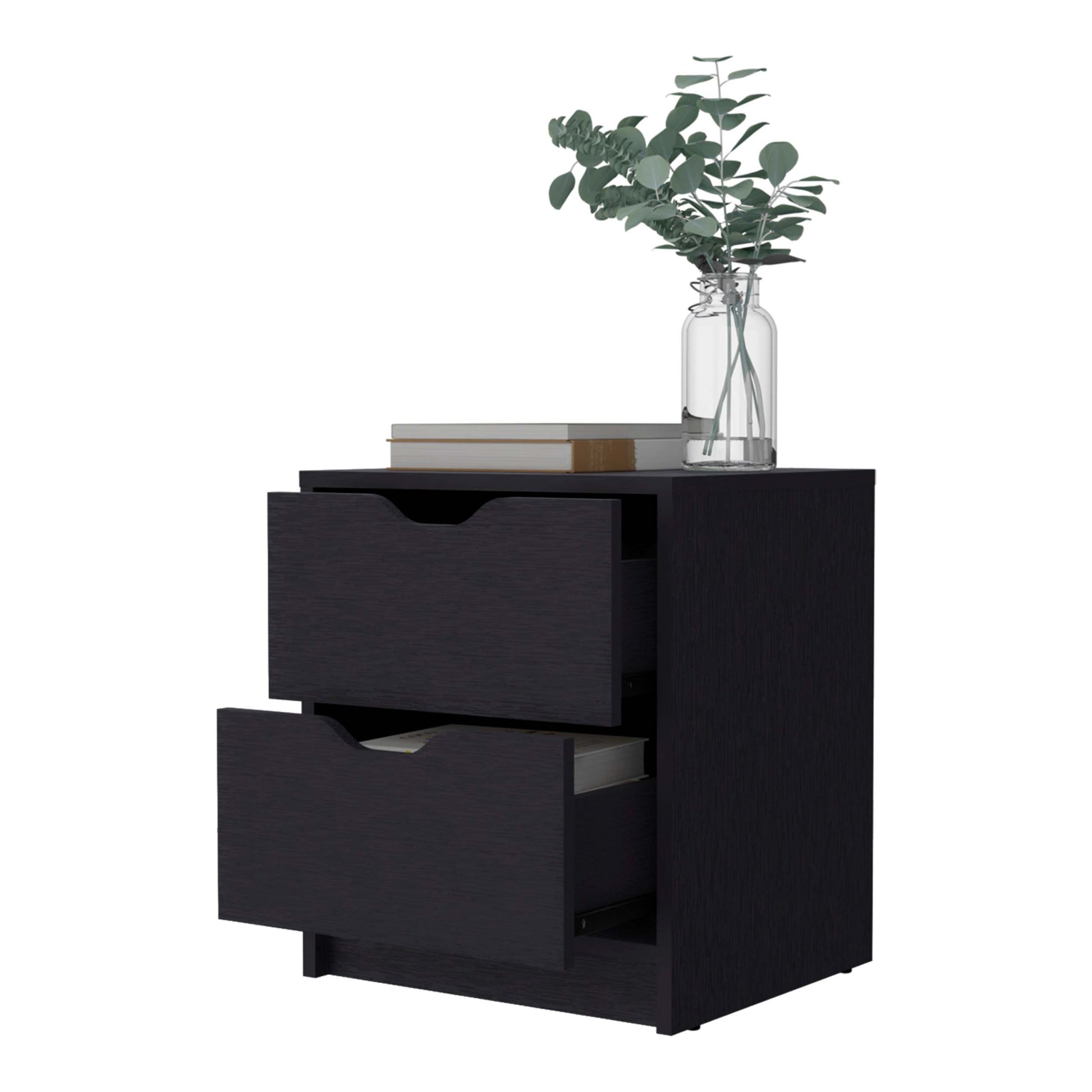 Black 2 Drawer Nightstand Black 2 Drawers Bedroom Drawer Storage Drawers Black Wood