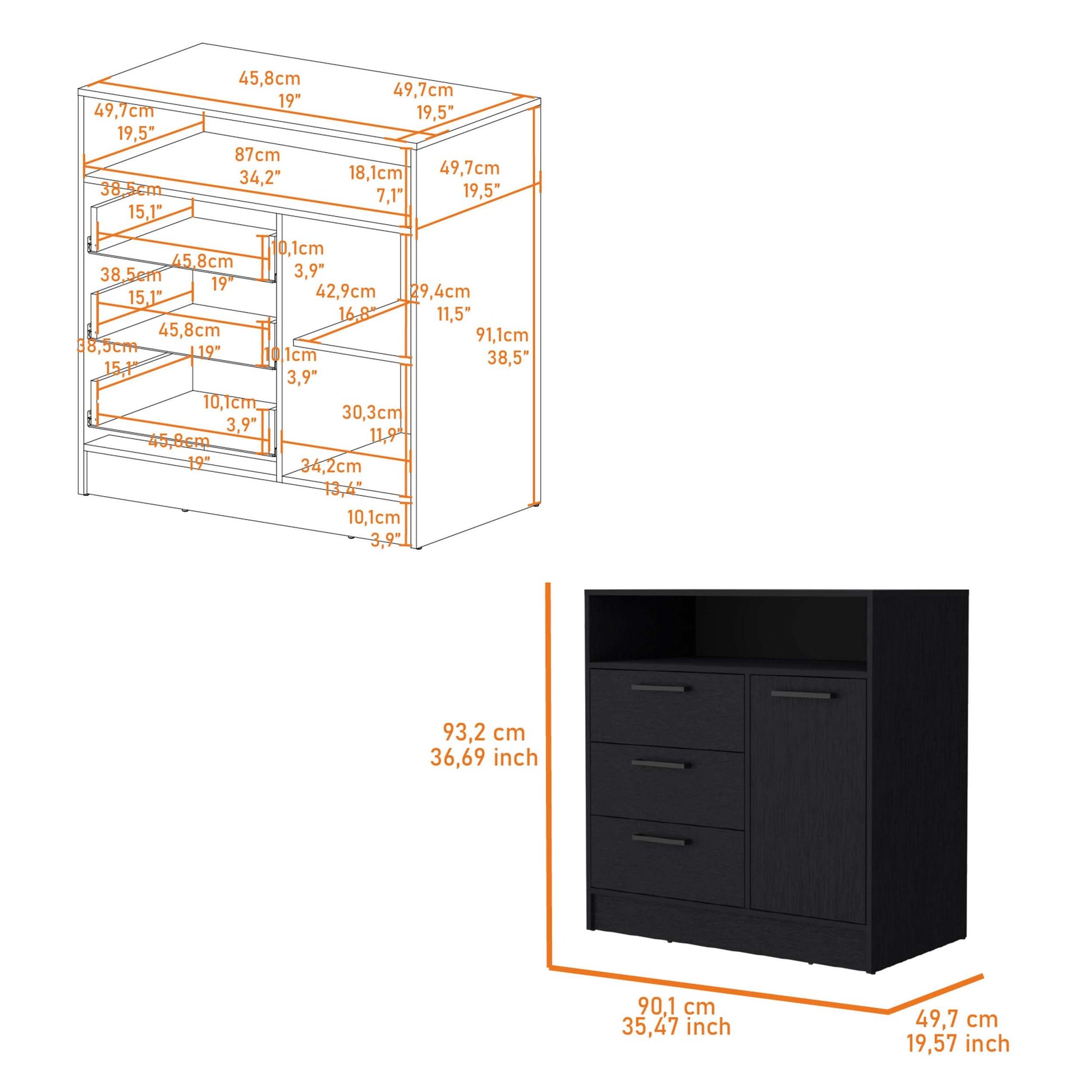 Black Open Storage Shelf 3 Drawer Dresser Black Bedroom Wood