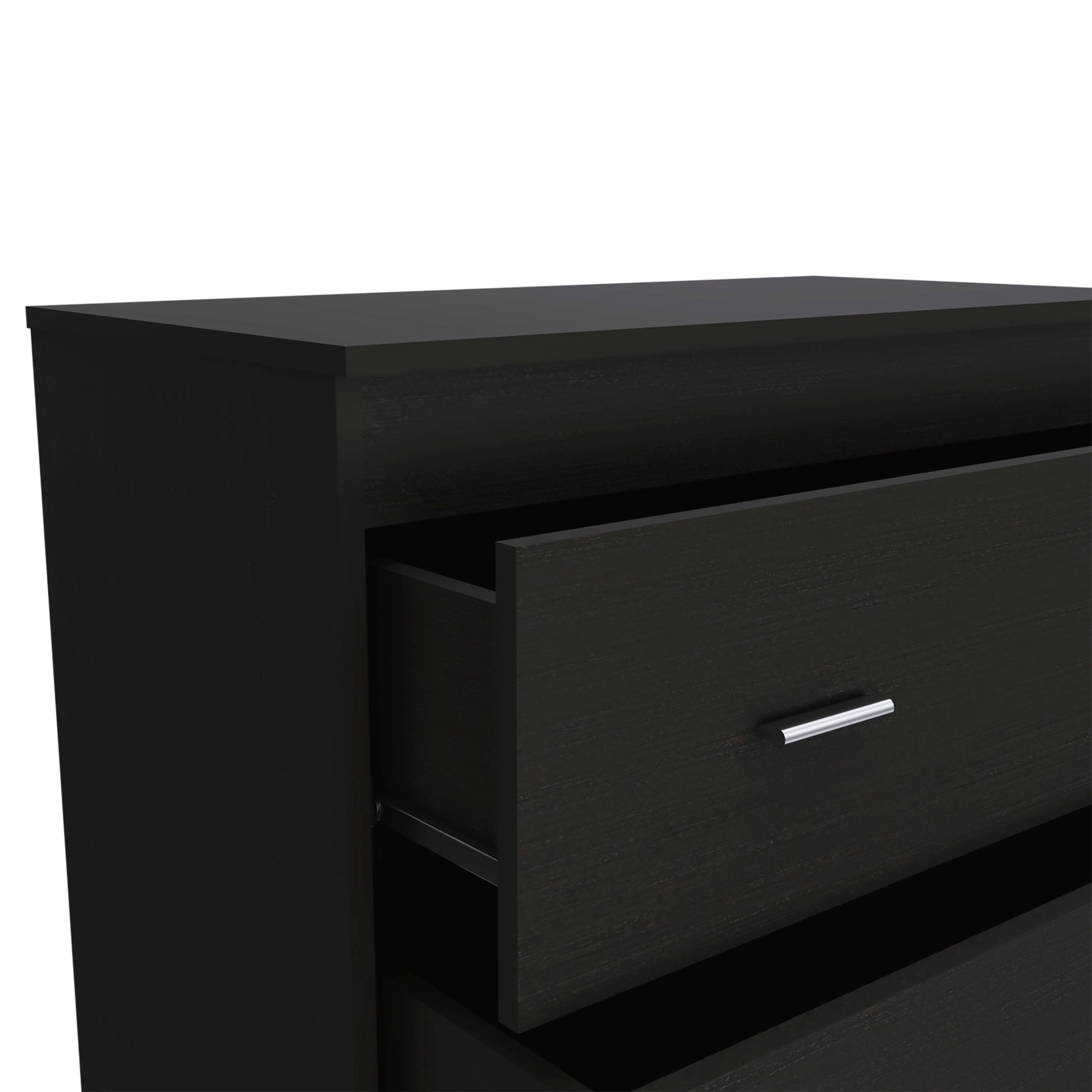 Topaz Three Drawer Dresser, Superior Top, Handles, Black Black Particle Board Particle Board