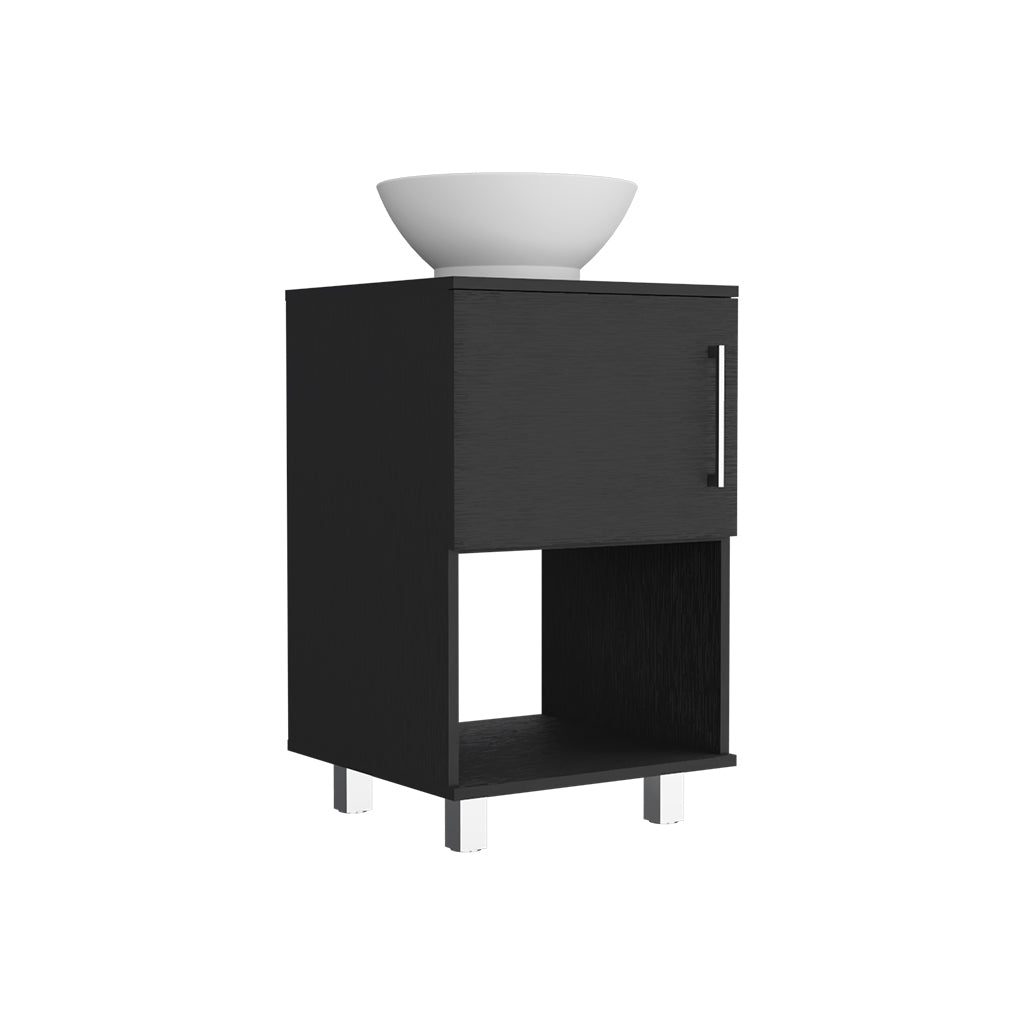 Gouda 18" Single Bathroom Vanity, One Open Shelf, Single Door Cabinet Black Black Bathroom Modern Particle Board Particle Board