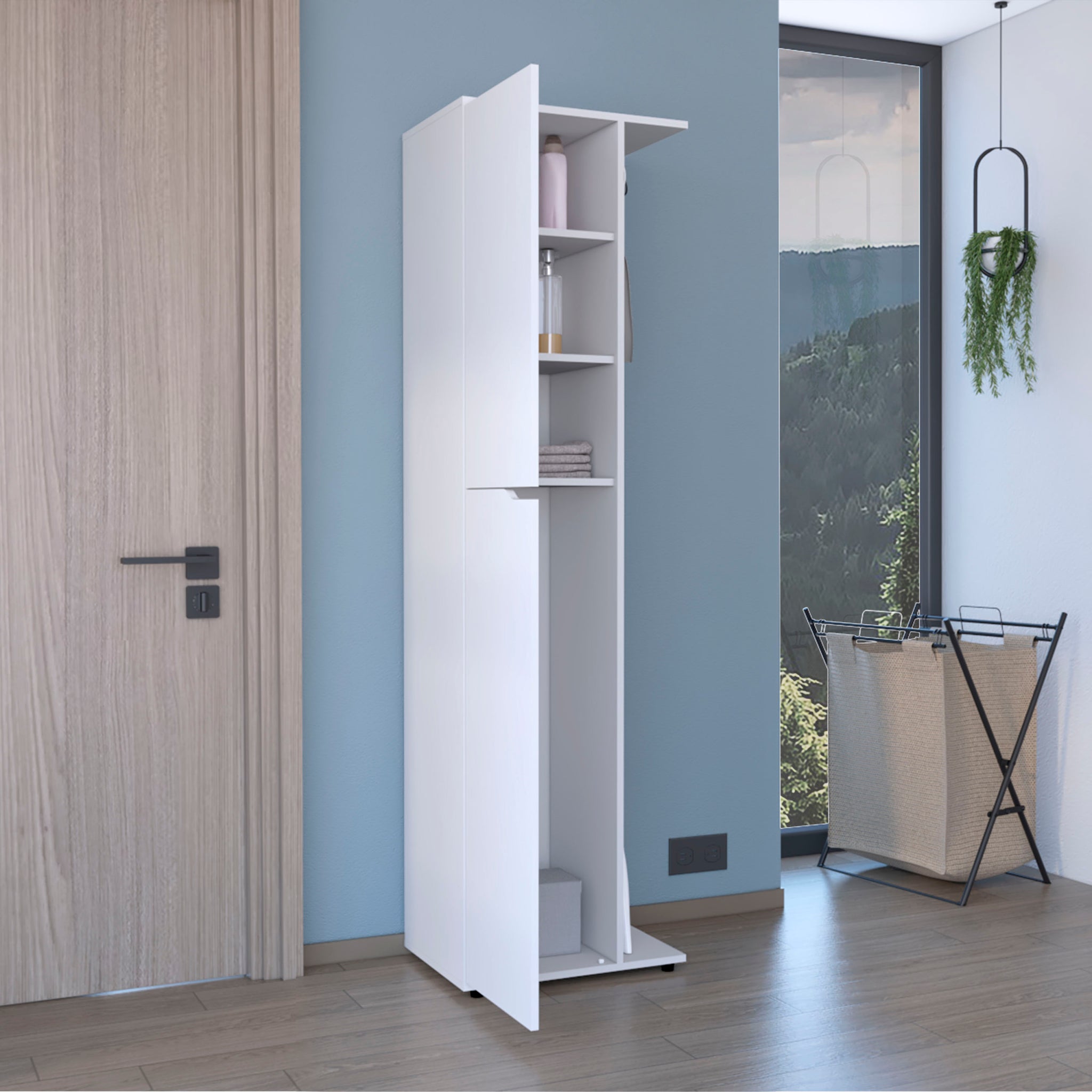 71.3" H Broom Storage Closet With One Door, Four