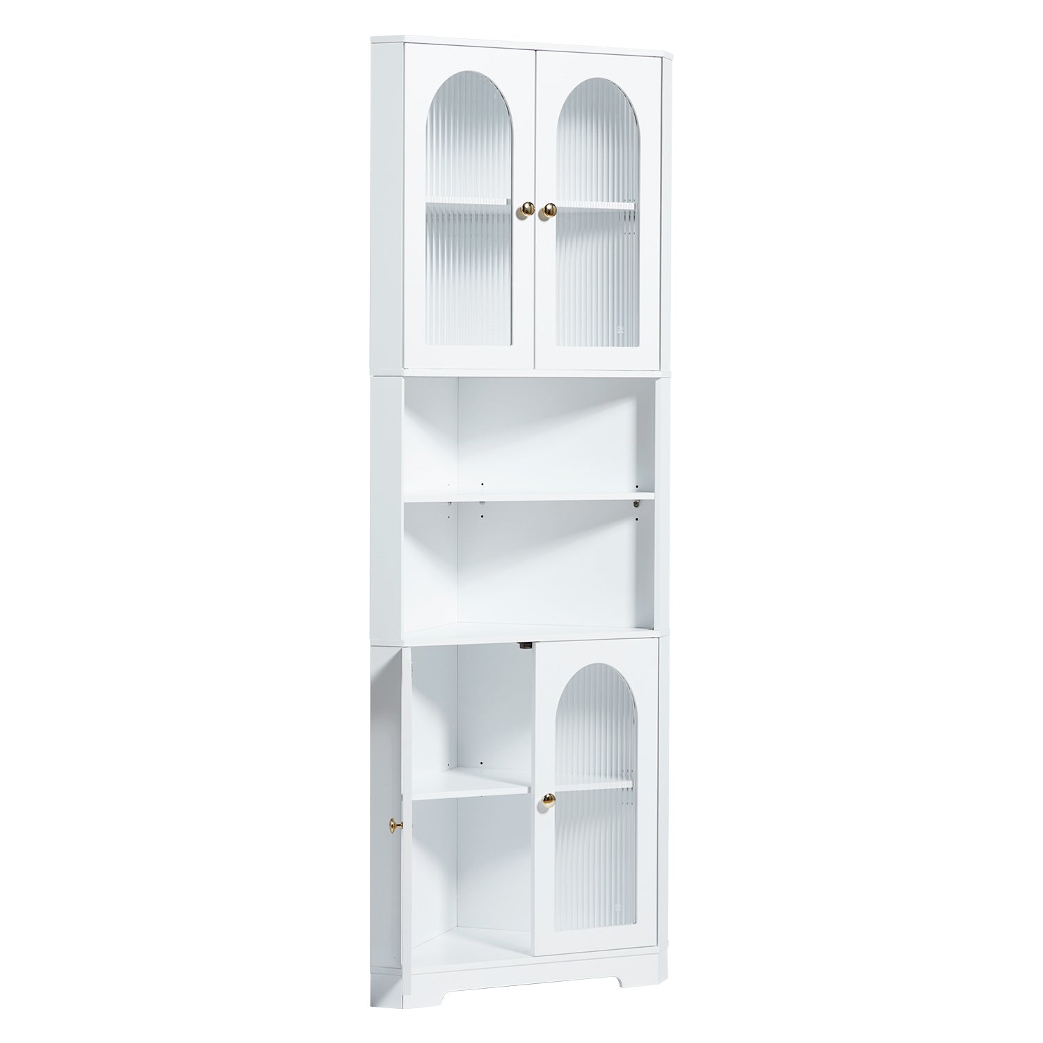 White Tall Corner Cabinet With Glass Doors & Led