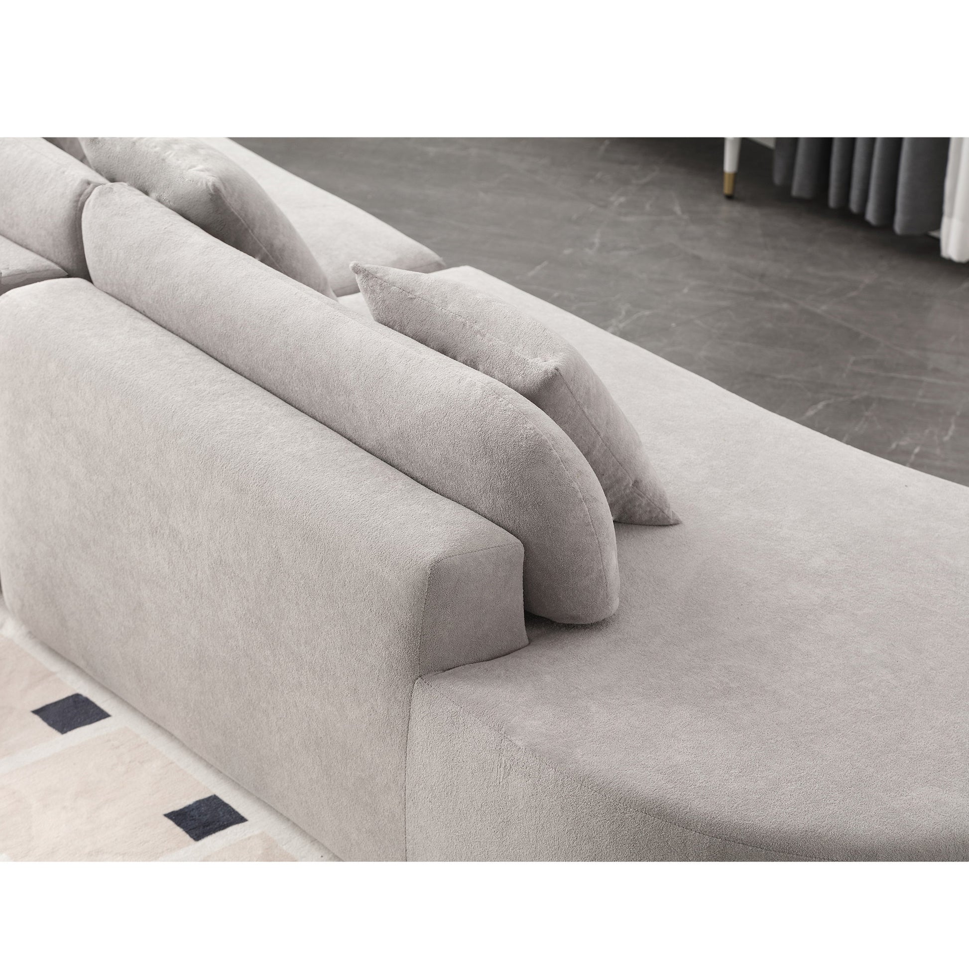 Arrived Modern Curved Combination Sofa, Terrycloth Fabric Sofa, Minimalist Sofa In Living Room, Apartment, No Assembly Required, Three Pillows,Gray Gray Primary Living Space Medium Soft Polyester 4 Seat