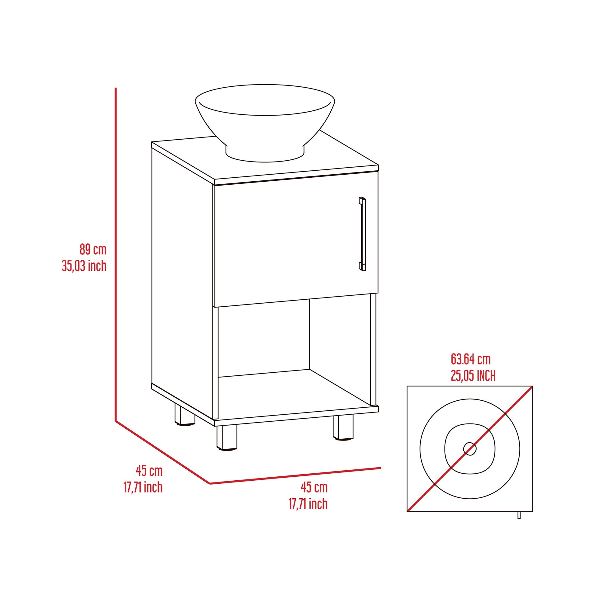 Gouda 18" Single Bathroom Vanity, One Open Shelf, Single Door Cabinet White White Bathroom Modern Particle Board Particle Board