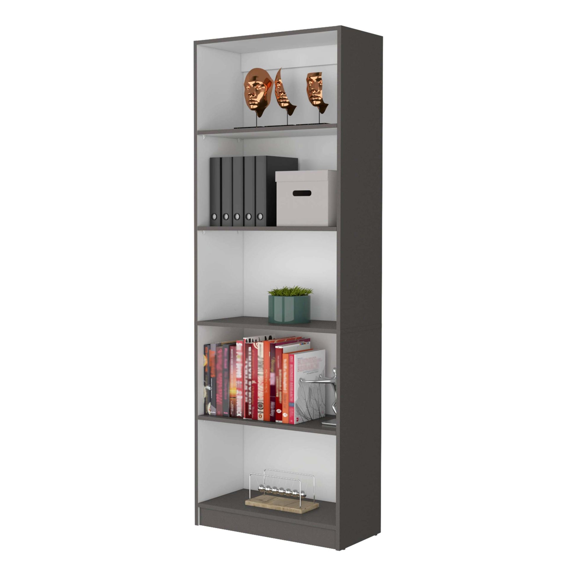 Matt Gray And White 5 Shelf Bookcase 5 Grey White Standard Horizontal Primary Living Space Closed Back Wood Wood