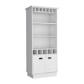 Dundee 70 Inch High 10 Glass Bar Cabinet With 5 Cubbies And 3 Open Shelves And Cabinet White White Modern Particle Board