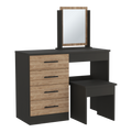 Kaia Makeup Vanity, Four Drawers, One Mirror, Stool Black Pine Multicolor Drawer 4 Drawers Bedroom Shelf Modern Mirror Included Particle Board Particle Board