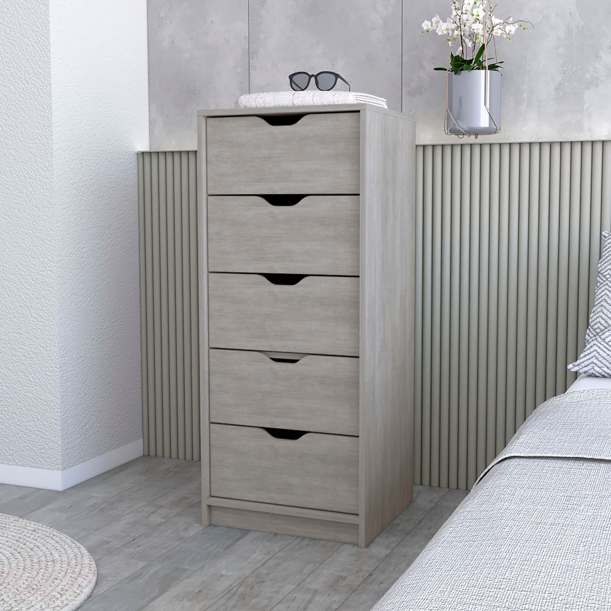 Concrete Gray 5 Narrow Drawer Dresser Gray Gray Bedroom Wood