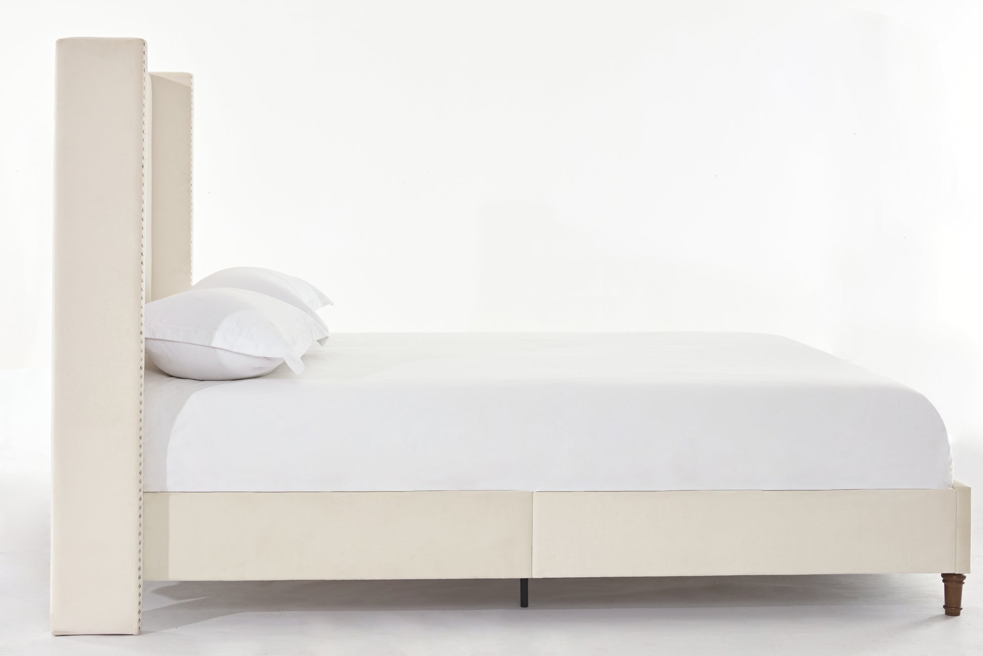 Peyton Upholstered King Bed 54" High Headboard Traditional Hand Buttoned Tufting Trim Wingback No Box Spring Needed Easy Assembly Ivory Velvet Box Spring Not Required King Ivory Brown Metal Bedroom Classic,European,Modern,Traditional Oak Bed Frame Foam