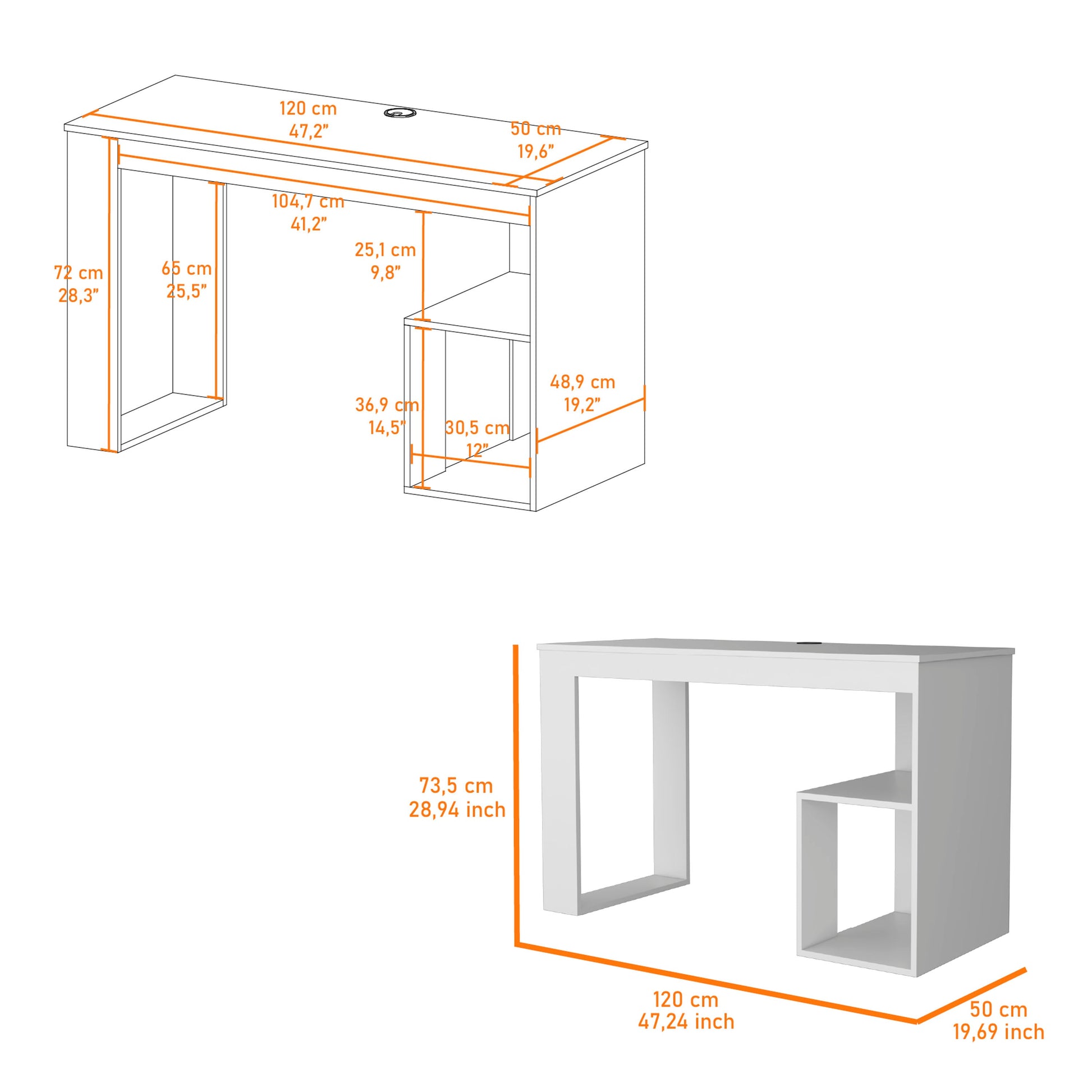 White Two Shelves Writing Desk White White Writting Desk Office Rectangular Shelves Desk Rectangular Wood