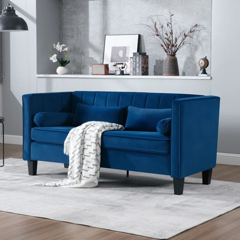 Sofa ,64.96" Modern Sofa Couch 2 Seater Fabric Sofa Blue Wood Heavy Duty Foam Velvet 2 Seat